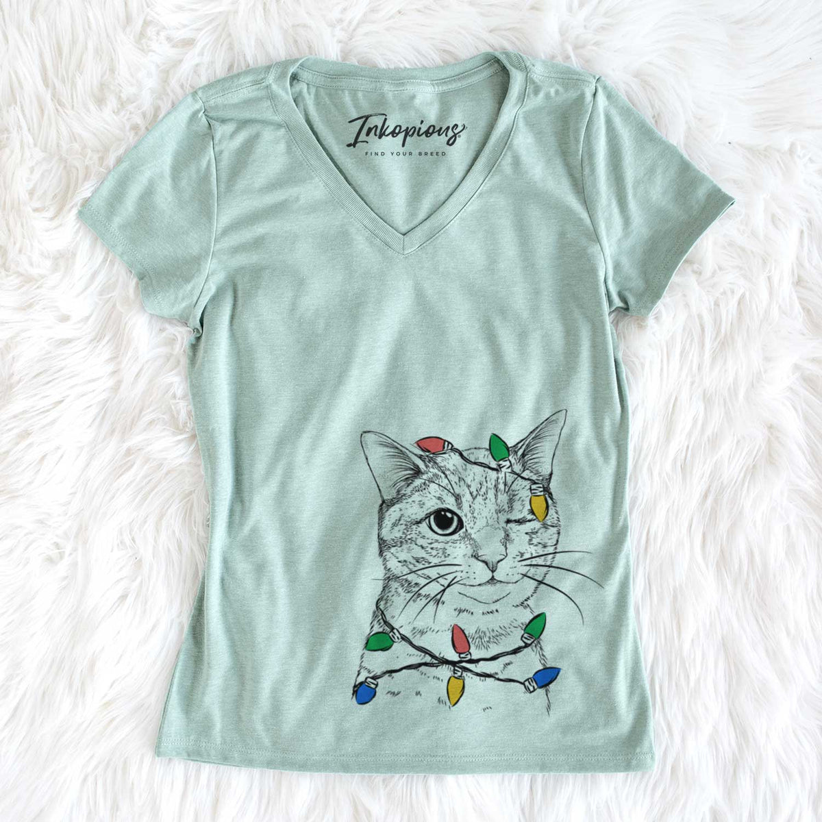 Christmas Lights Dexter the Domestic Shorthair - Women's V-neck Shirt
