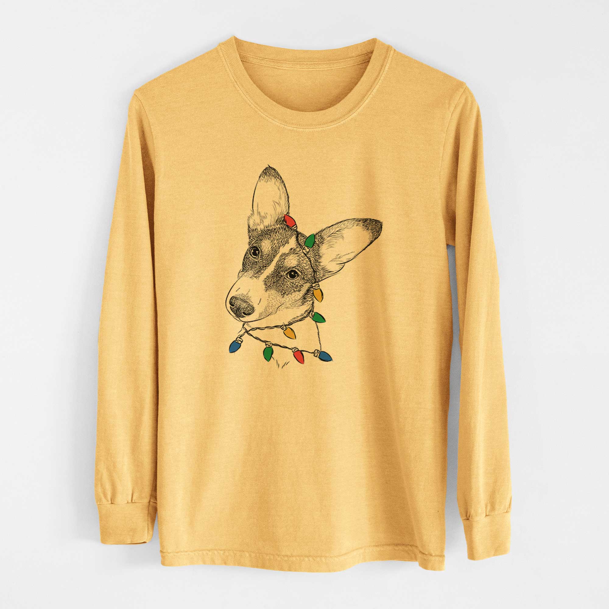 Christmas Lights Dexter the Corgi - Heavyweight 100% Cotton Long Sleeve