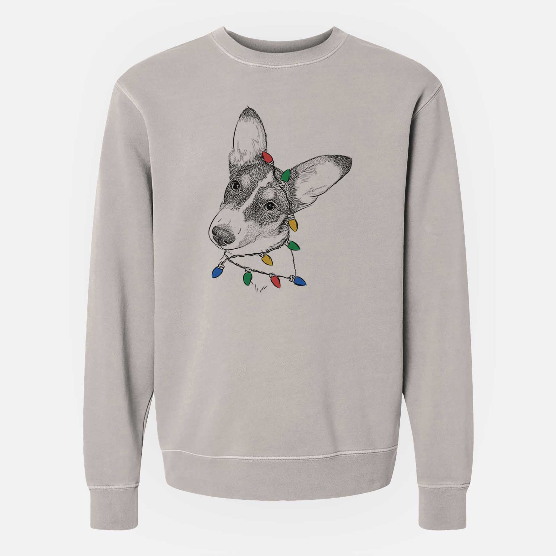 Christmas Lights Dexter the Corgi - Unisex Pigment Dyed Crew Sweatshirt