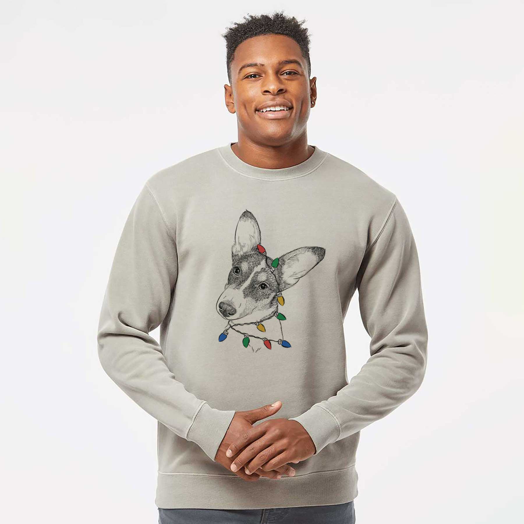 Christmas Lights Dexter the Corgi - Unisex Pigment Dyed Crew Sweatshirt