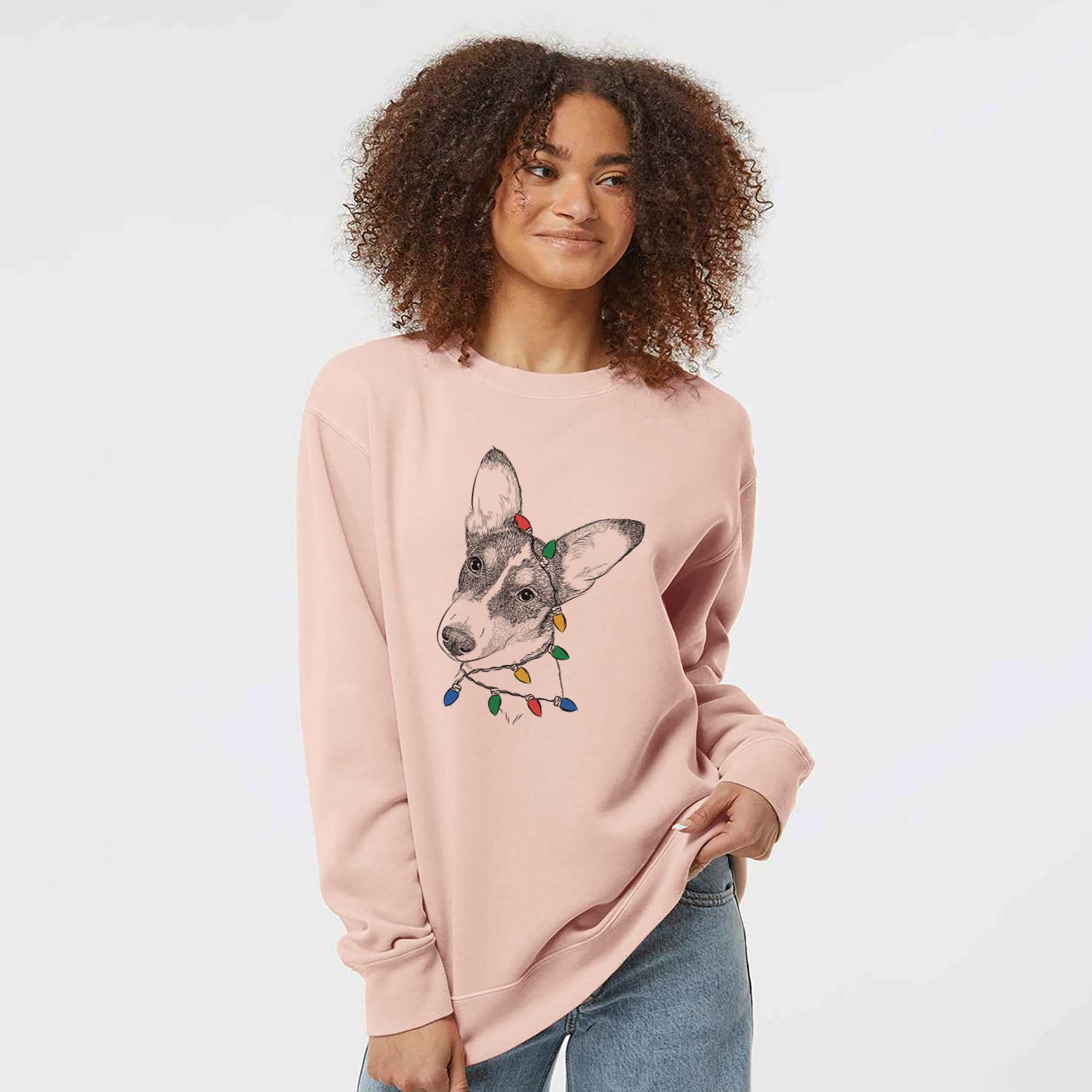 Christmas Lights Dexter the Corgi - Unisex Pigment Dyed Crew Sweatshirt