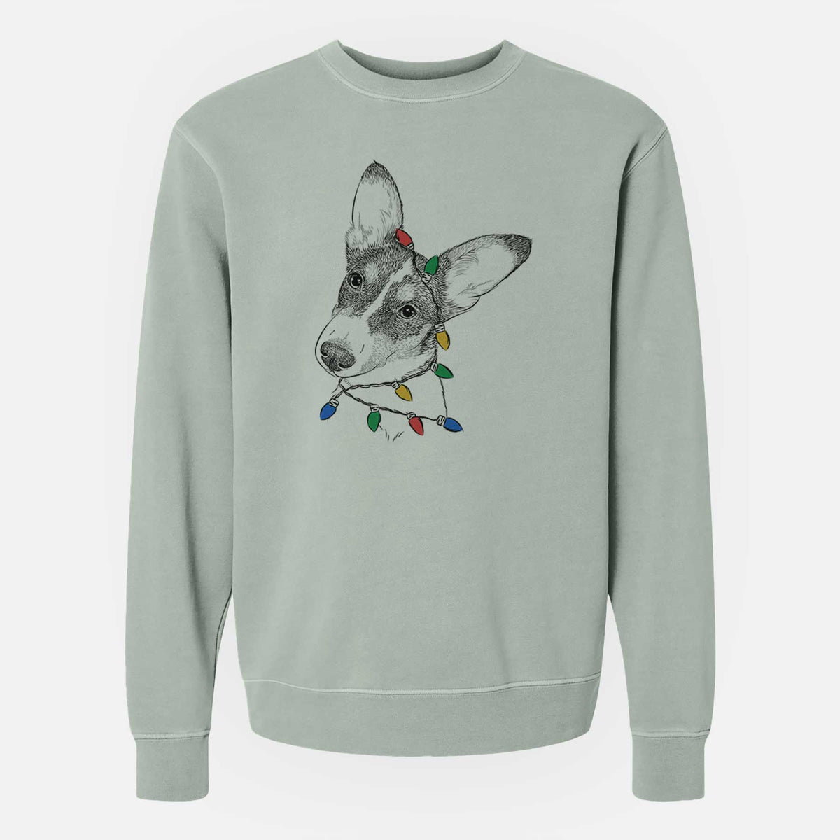 Christmas Lights Dexter the Corgi - Unisex Pigment Dyed Crew Sweatshirt