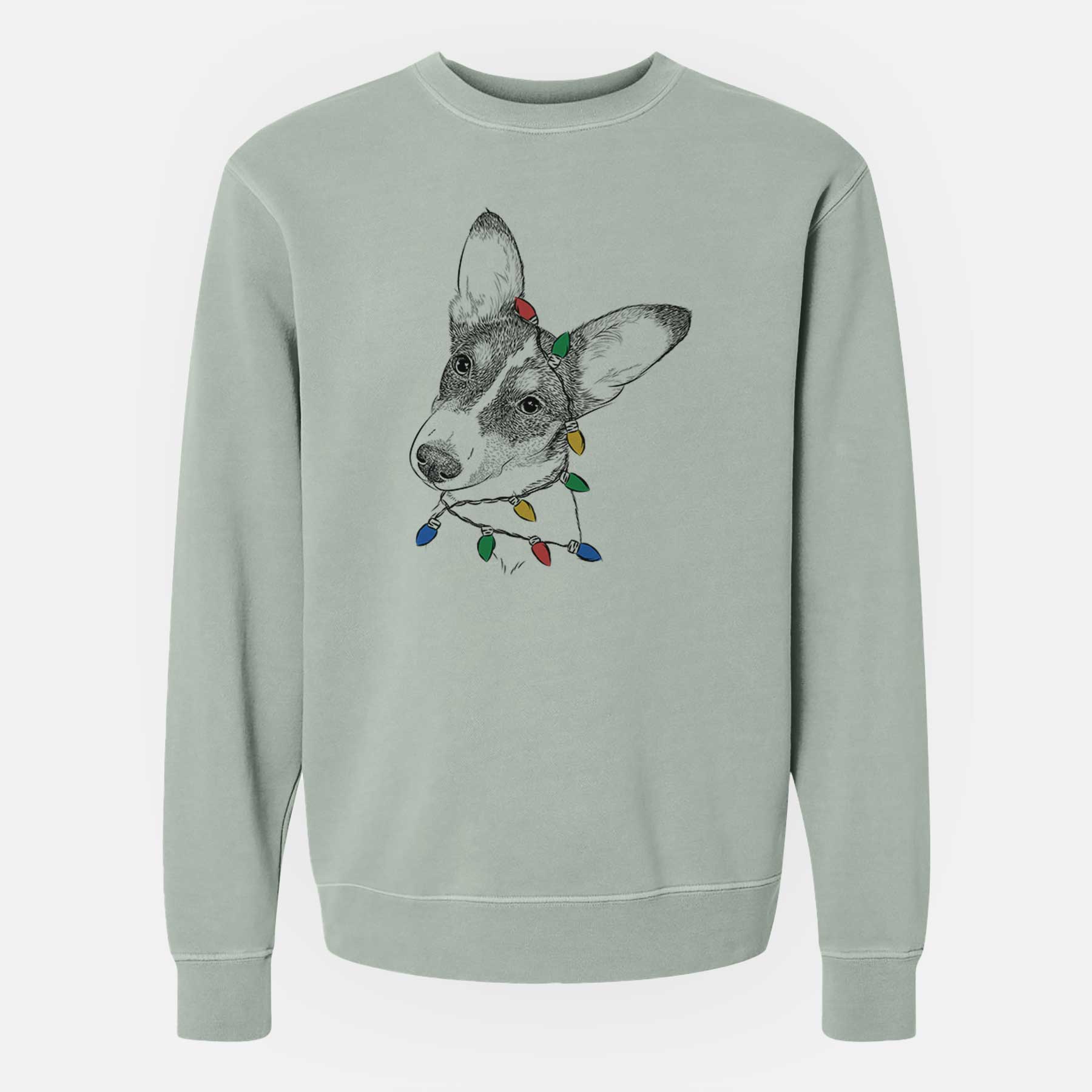 Christmas Lights Dexter the Corgi - Unisex Pigment Dyed Crew Sweatshirt