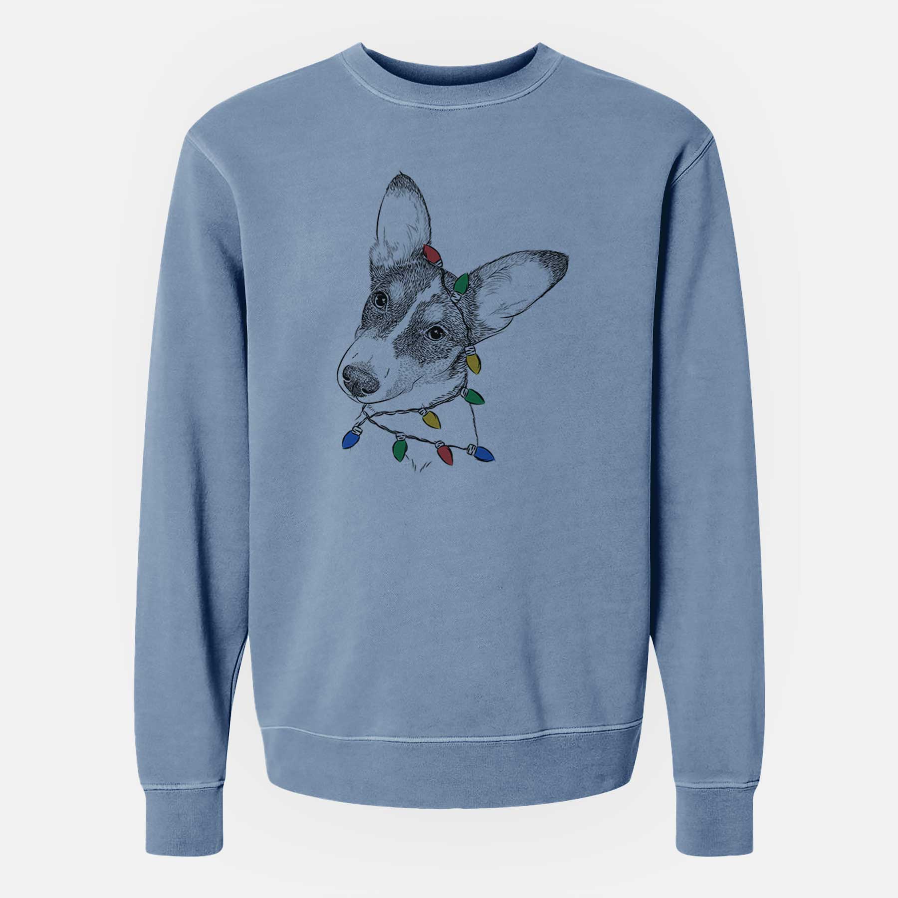 Christmas Lights Dexter the Corgi - Unisex Pigment Dyed Crew Sweatshirt