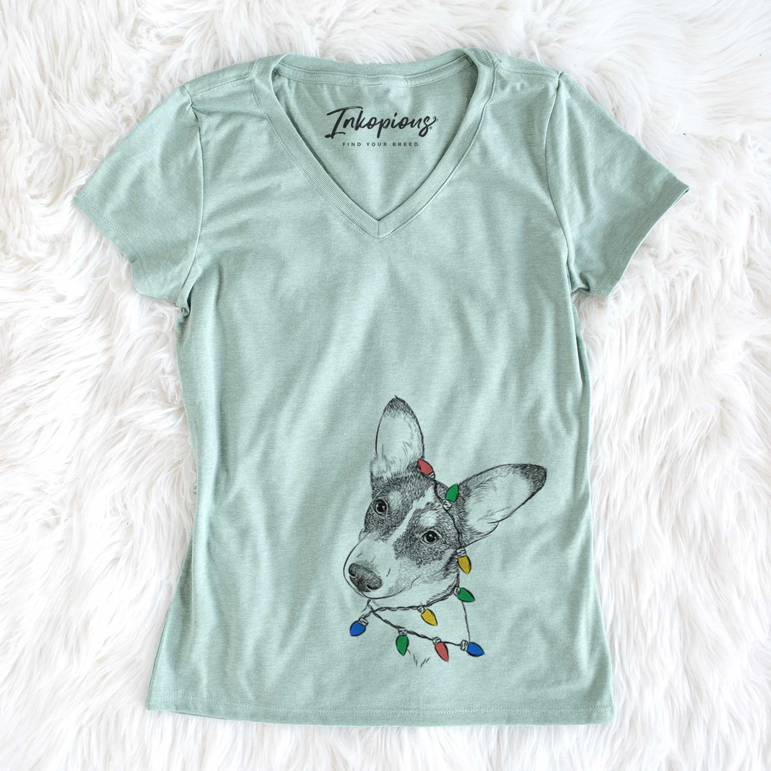 Christmas Lights Dexter the Corgi - Women's V-neck Shirt