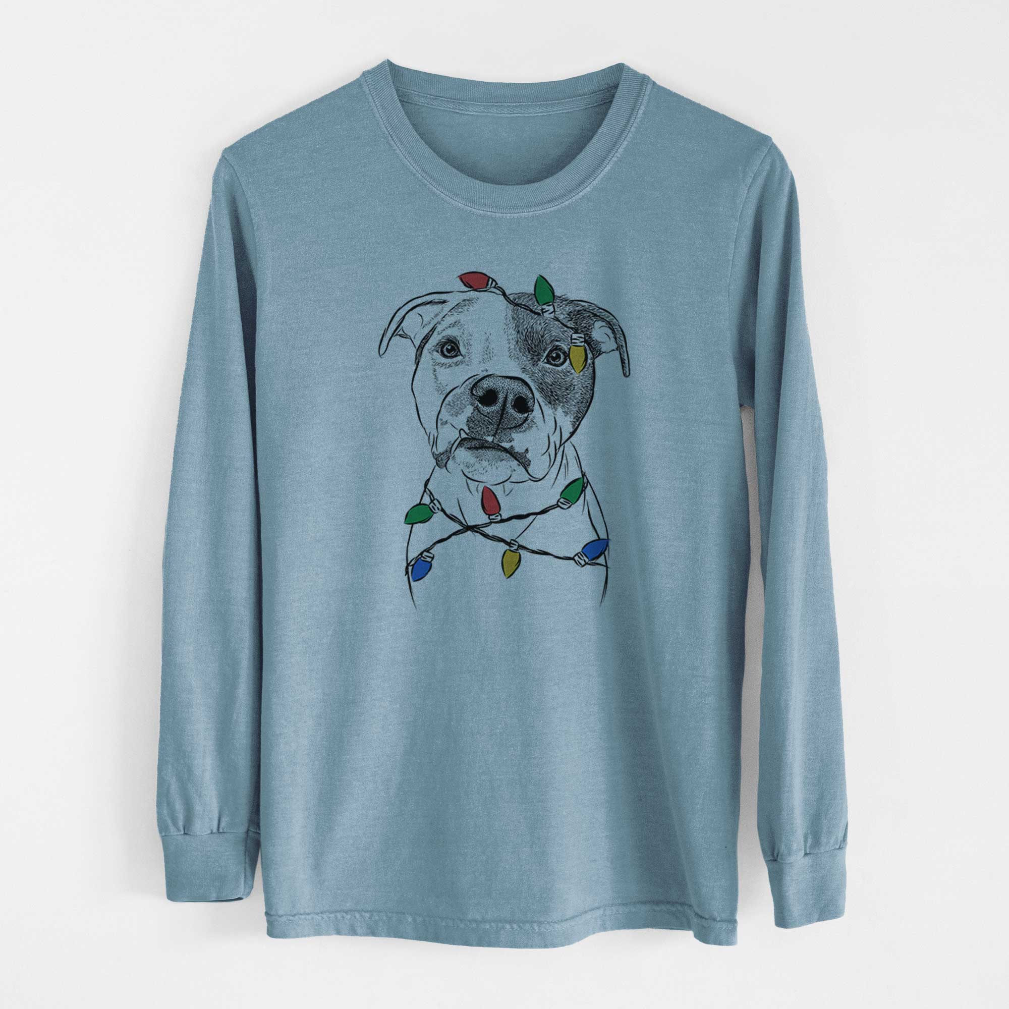 Christmas Lights Dexter the Pitbull - Heavyweight 100% Cotton Long Sleeve