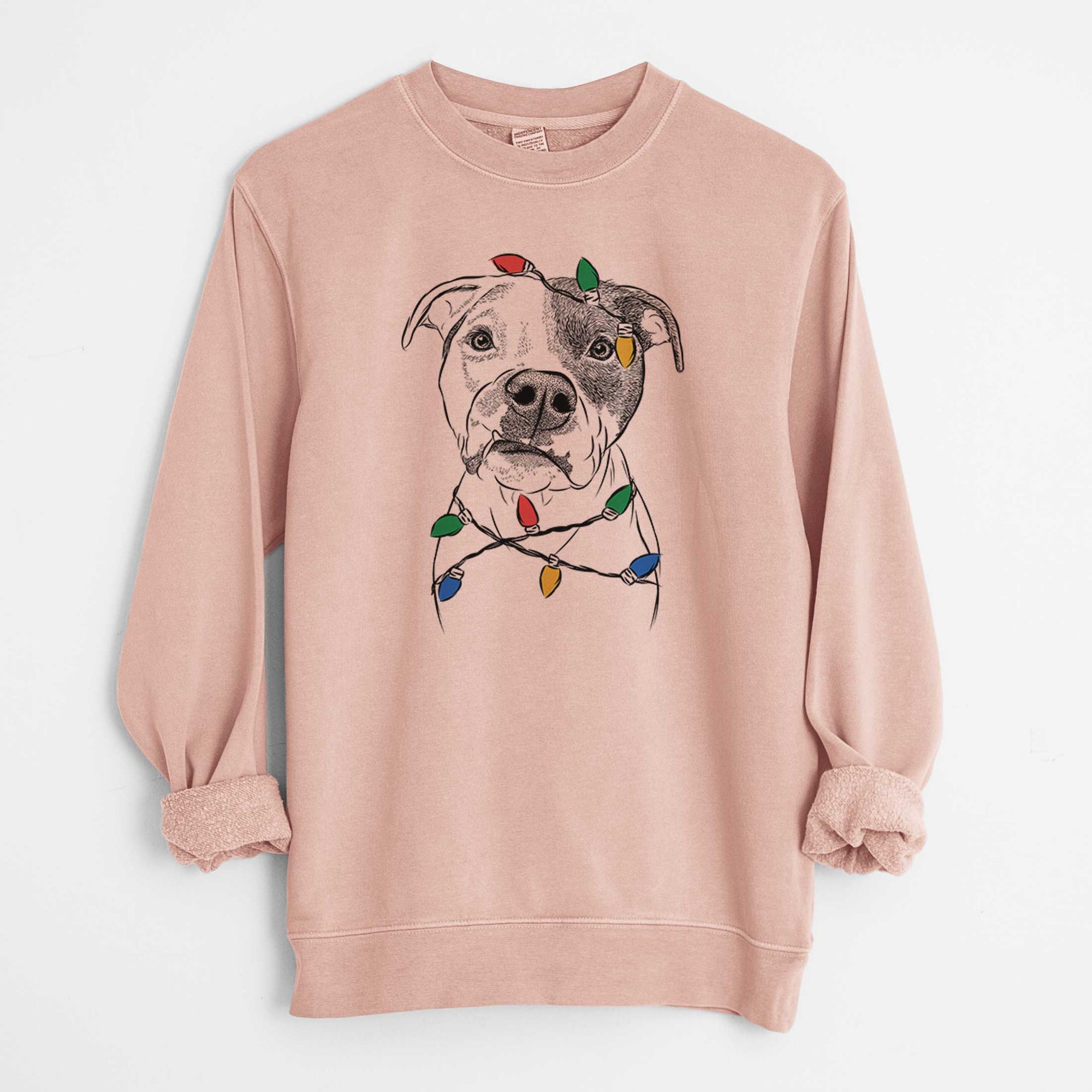 Christmas Lights Dexter the Pitbull - Unisex Pigment Dyed Crew Sweatshirt