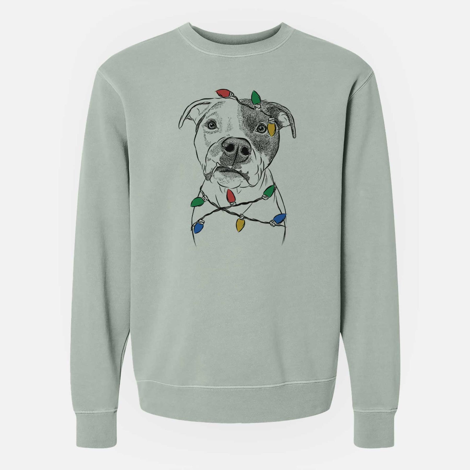 Christmas Lights Dexter the Pitbull - Unisex Pigment Dyed Crew Sweatshirt