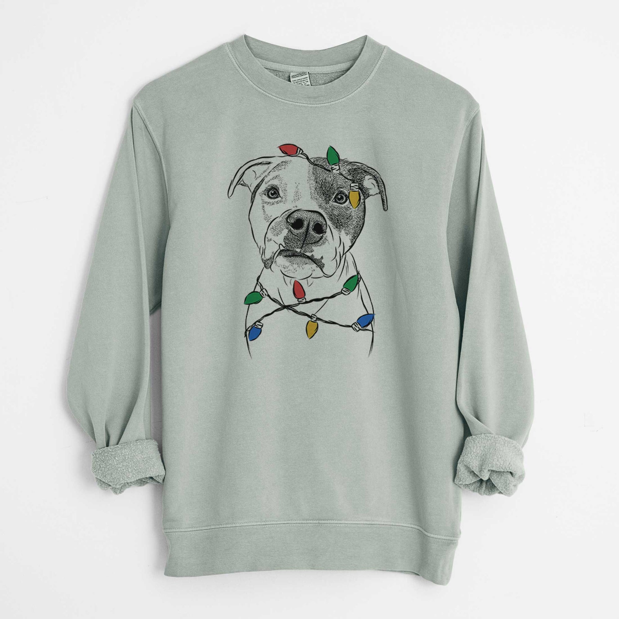 Christmas Lights Dexter the Pitbull - Unisex Pigment Dyed Crew Sweatshirt