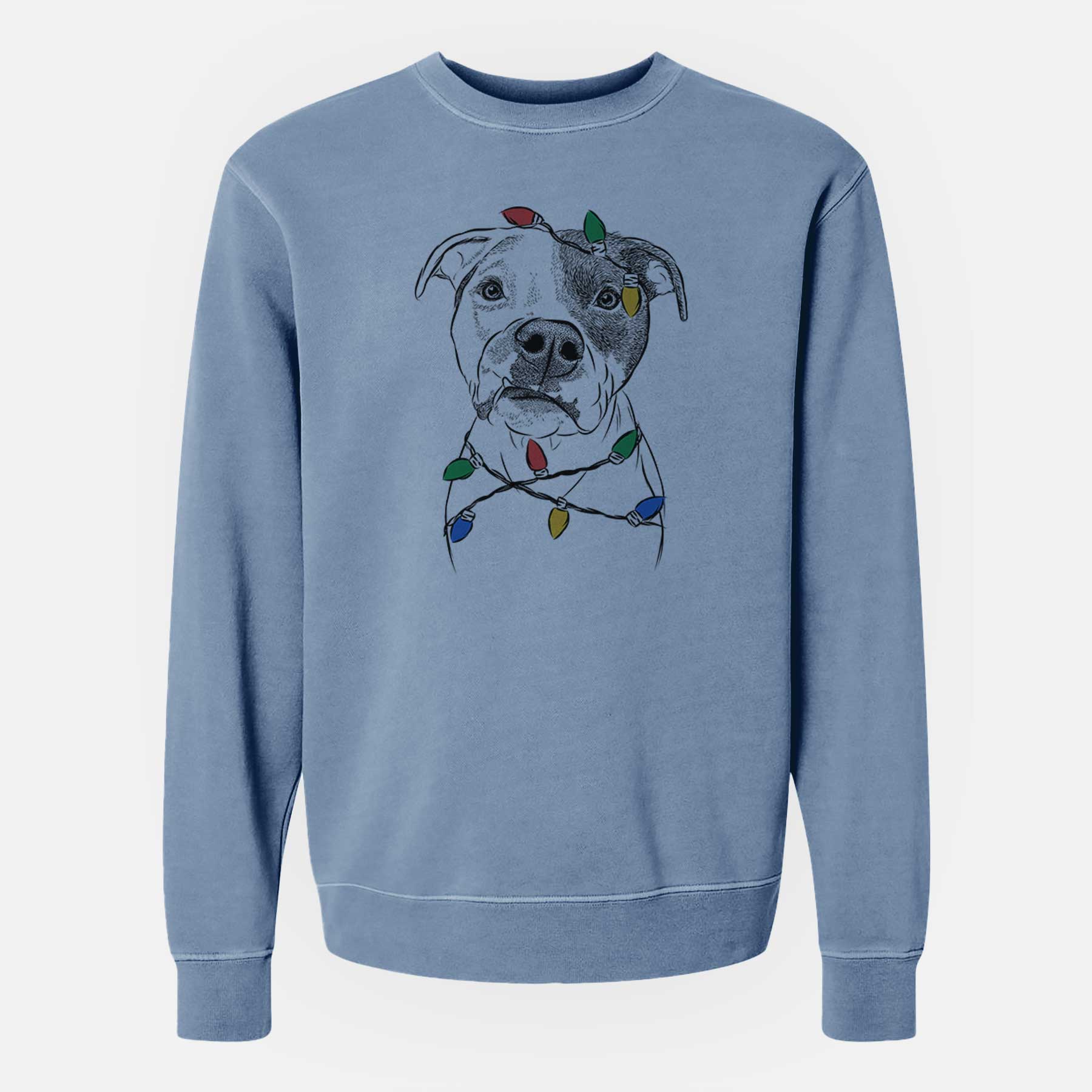 Christmas Lights Dexter the Pitbull - Unisex Pigment Dyed Crew Sweatshirt