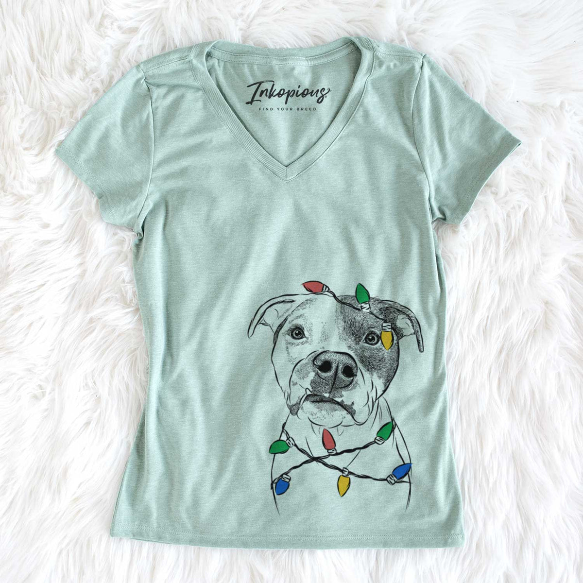 Christmas Lights Dexter the Pitbull - Women&#39;s V-neck Shirt