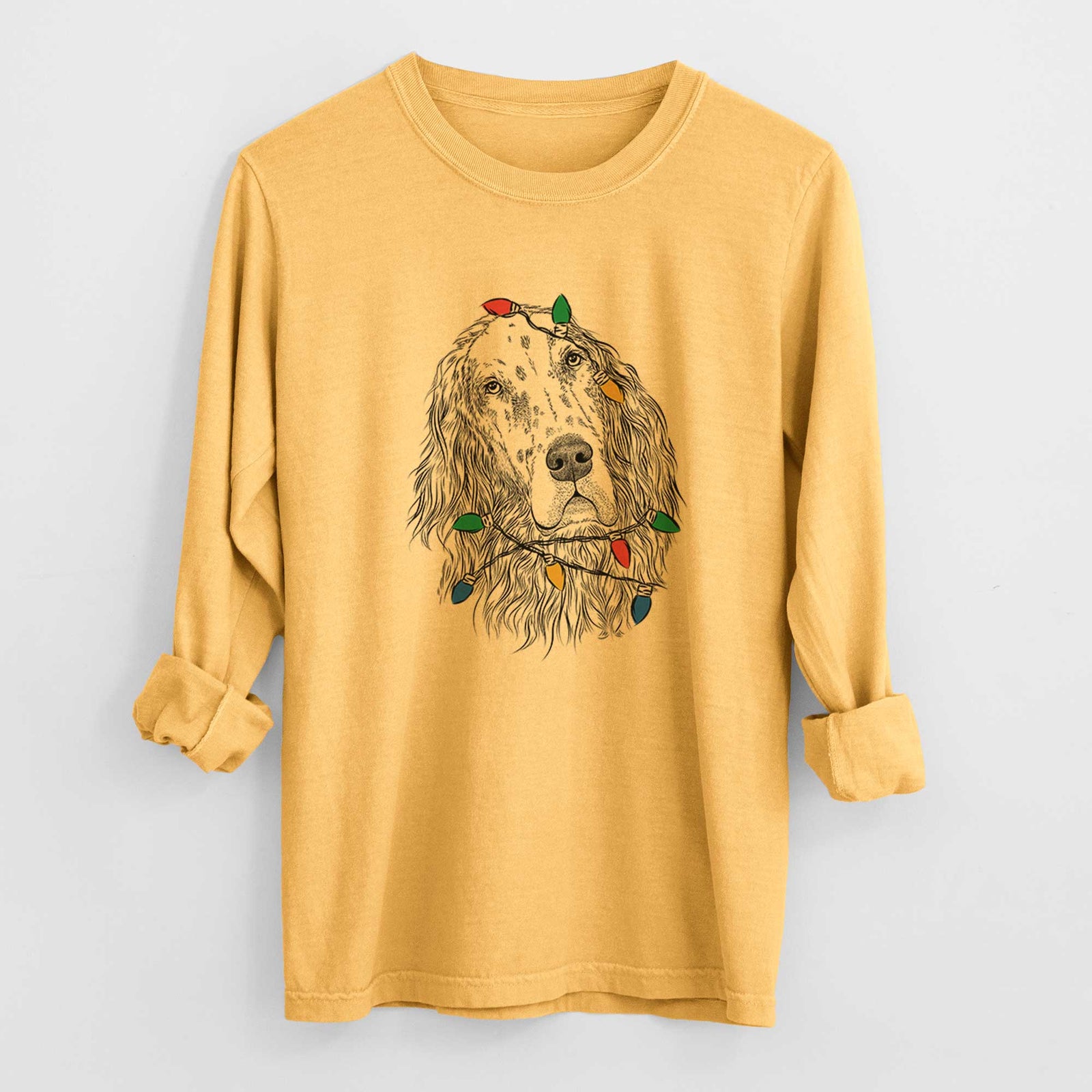 Christmas Lights Dexter the English Setter - Heavyweight 100% Cotton Long Sleeve