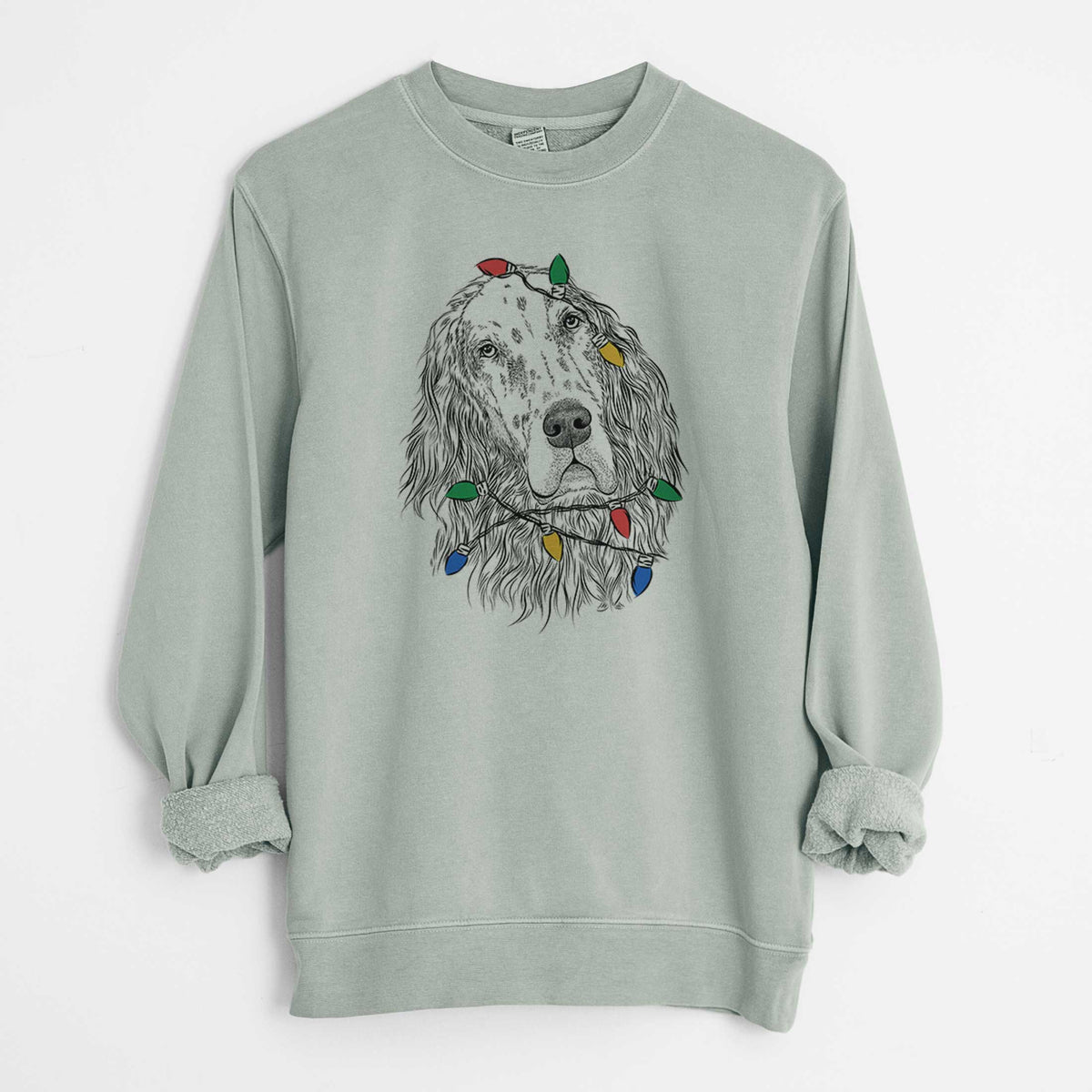 Christmas Lights Dexter the English Setter - Unisex Pigment Dyed Crew Sweatshirt
