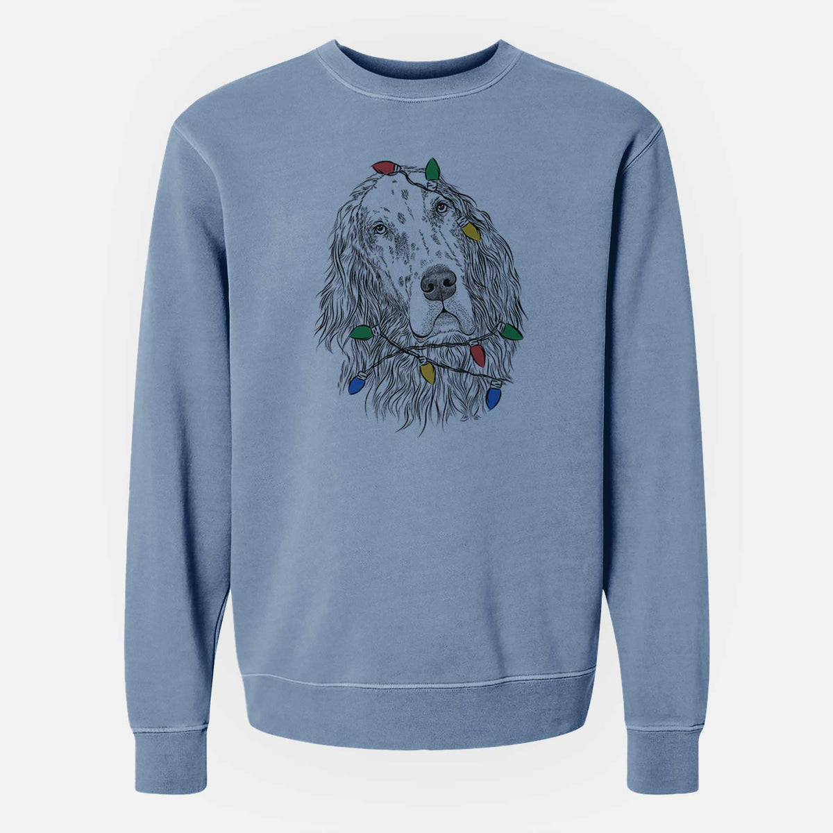 Christmas Lights Dexter the English Setter - Unisex Pigment Dyed Crew Sweatshirt