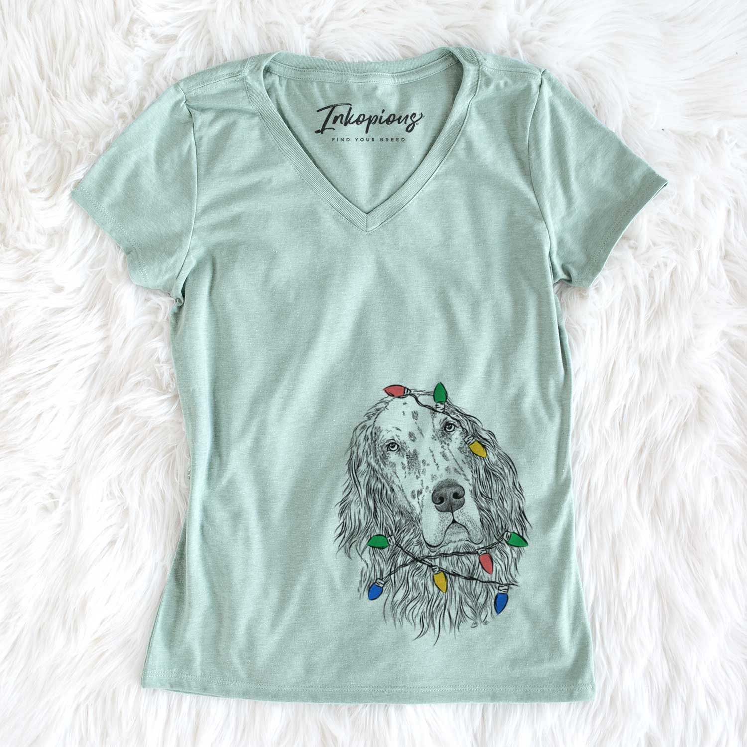 Christmas Lights Dexter the English Setter - Women's V-neck Shirt
