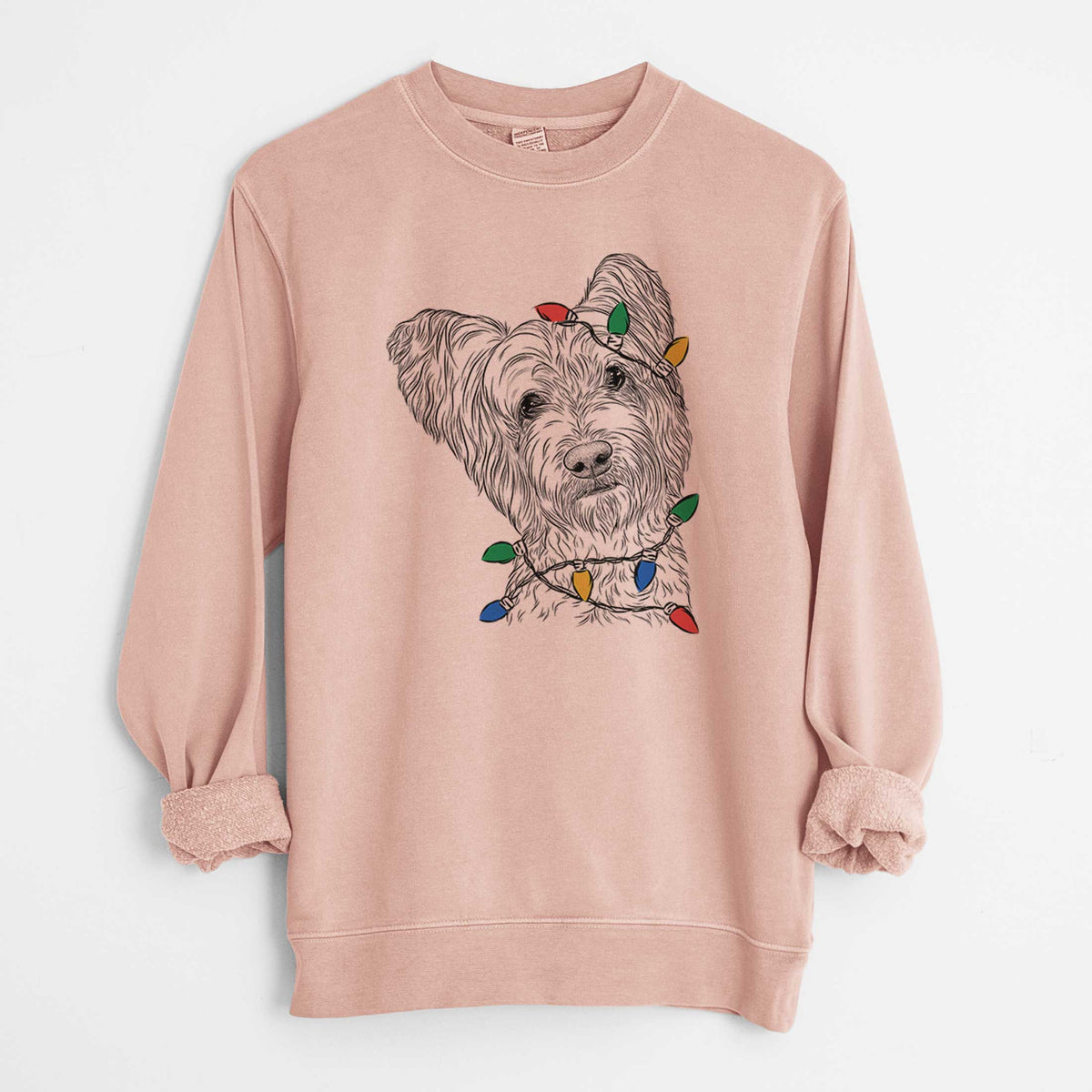 Christmas Lights Dexter the Terrier Mix - Unisex Pigment Dyed Crew Sweatshirt