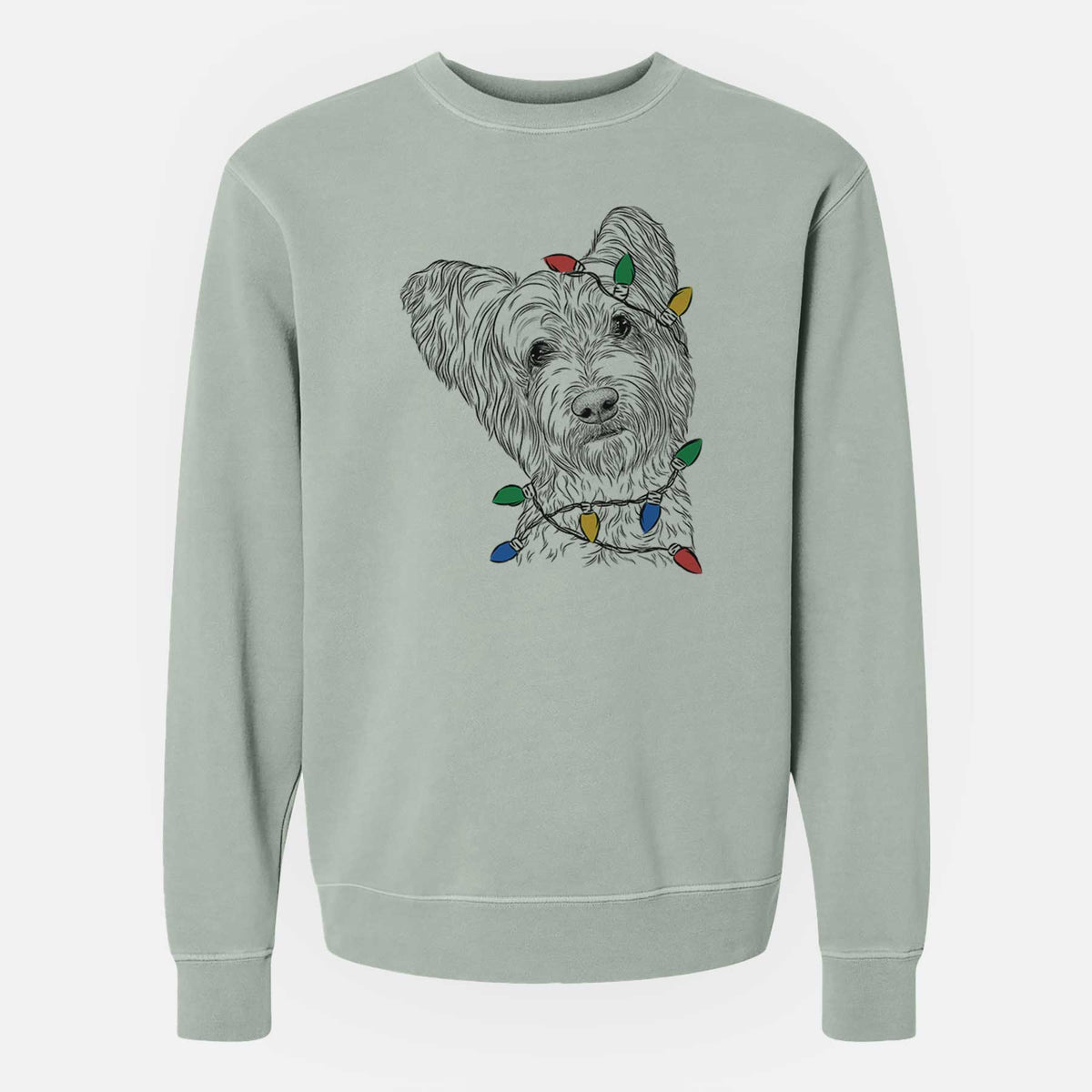 Christmas Lights Dexter the Terrier Mix - Unisex Pigment Dyed Crew Sweatshirt