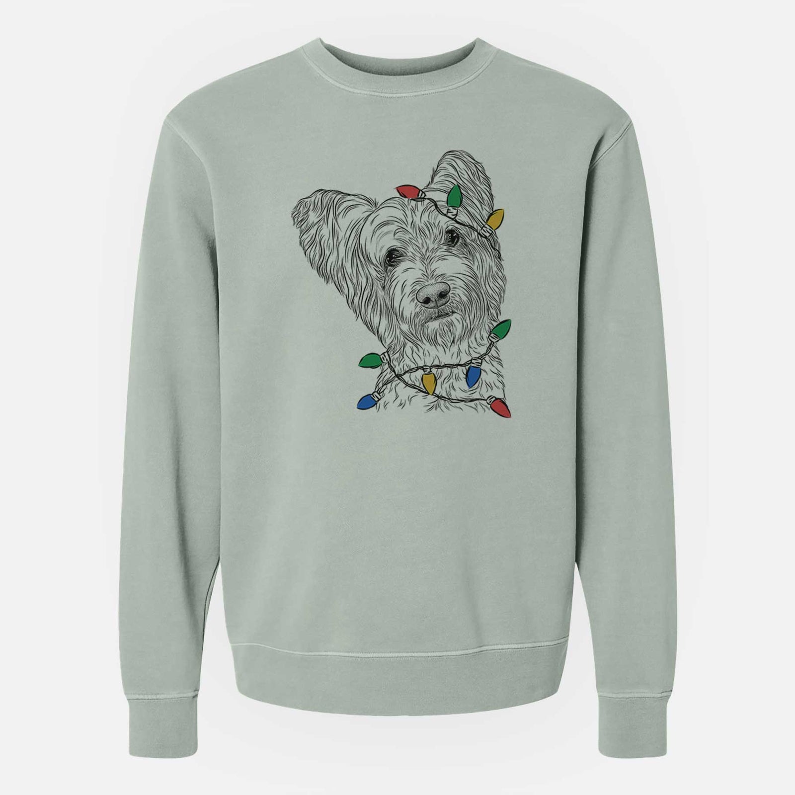 Christmas Lights Dexter the Terrier Mix - Unisex Pigment Dyed Crew Sweatshirt