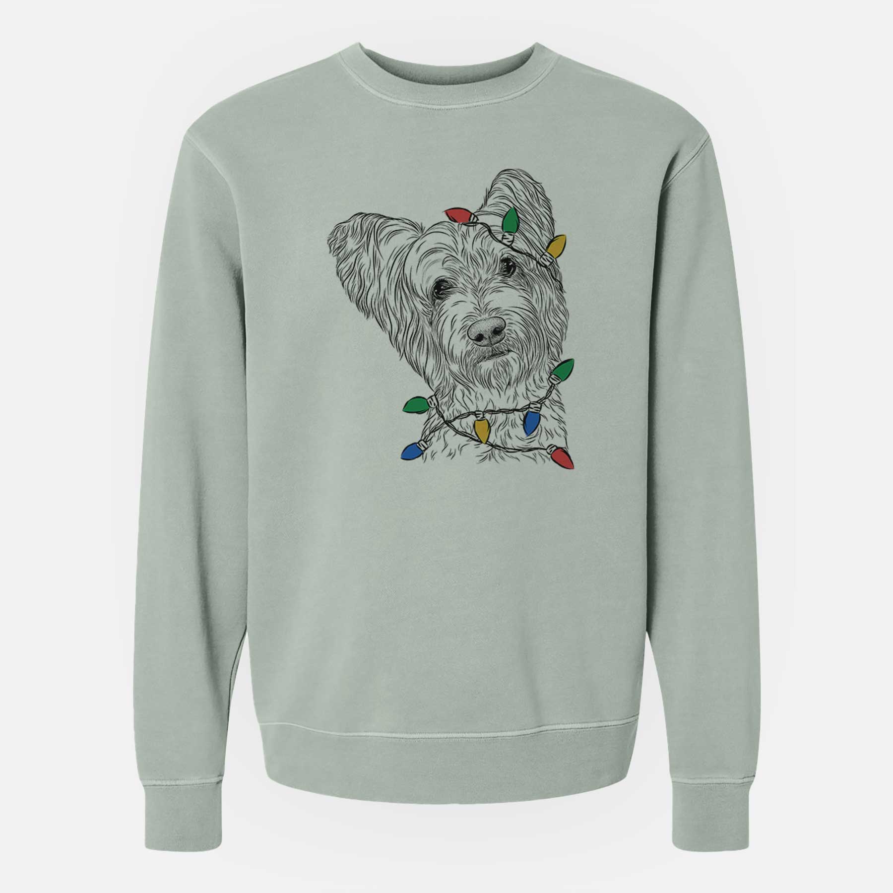 Christmas Lights Dexter the Terrier Mix - Unisex Pigment Dyed Crew Sweatshirt