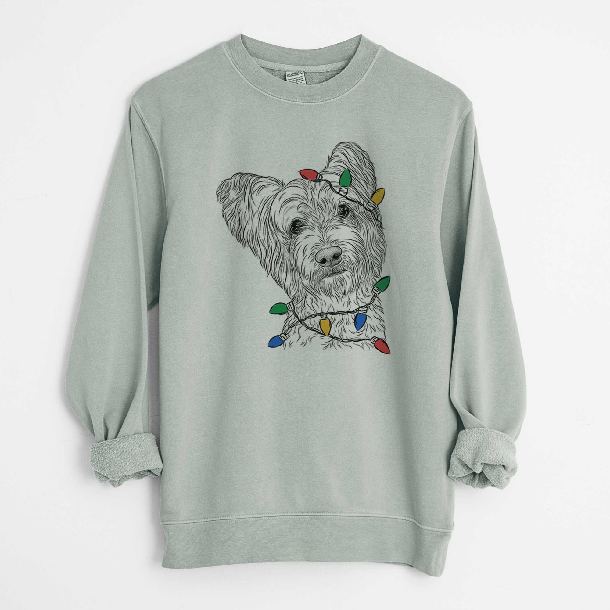 Christmas Lights Dexter the Terrier Mix - Unisex Pigment Dyed Crew Sweatshirt