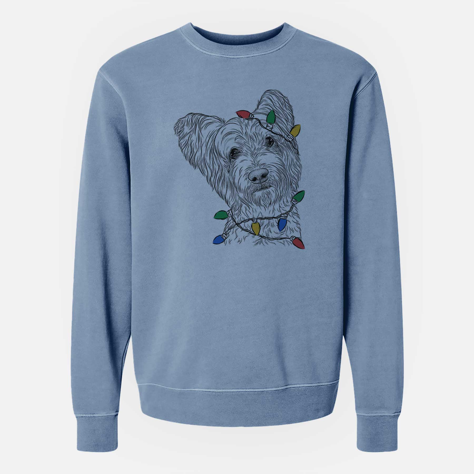 Christmas Lights Dexter the Terrier Mix - Unisex Pigment Dyed Crew Sweatshirt