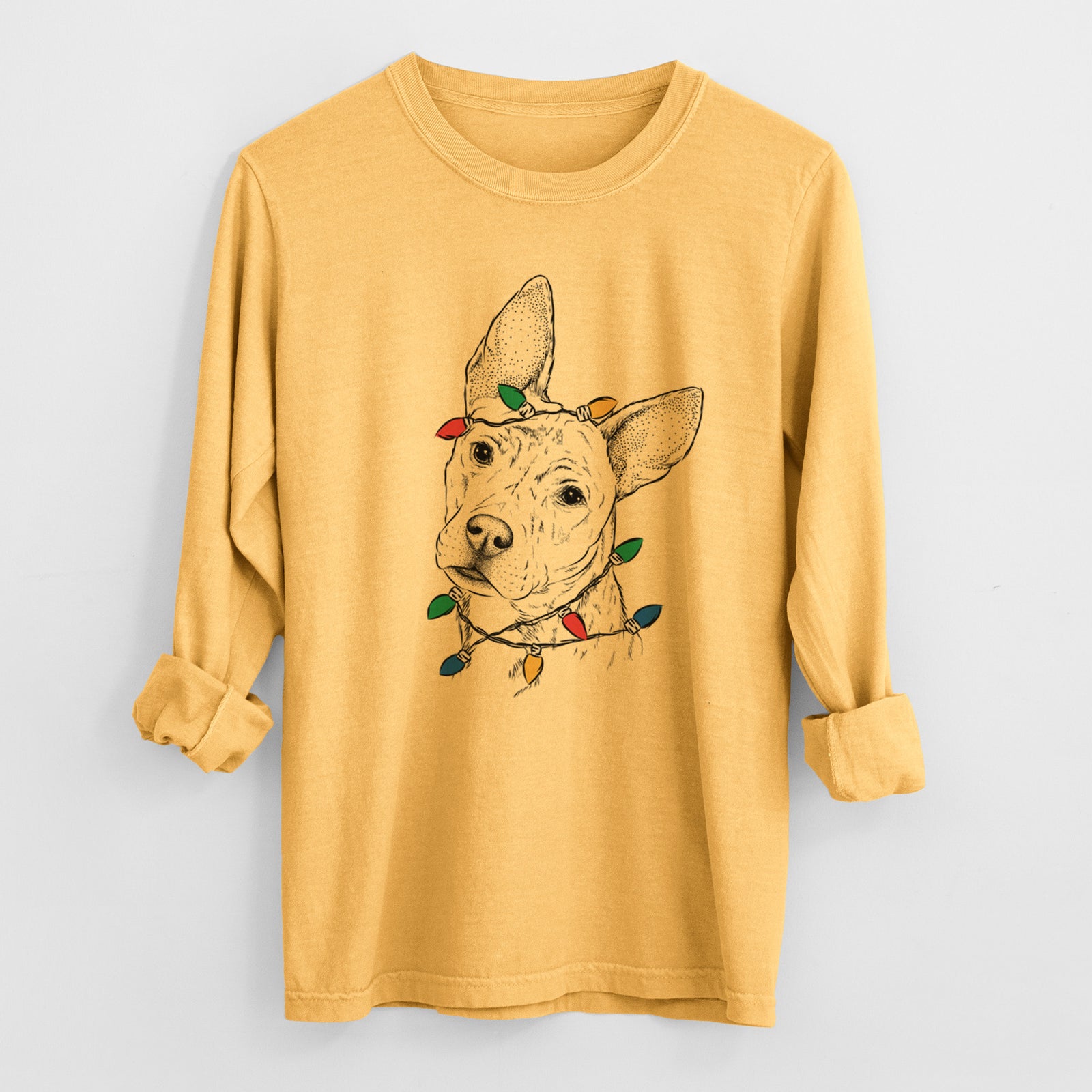 Christmas Lights Diesel the Mixed Breed - Heavyweight 100% Cotton Long Sleeve