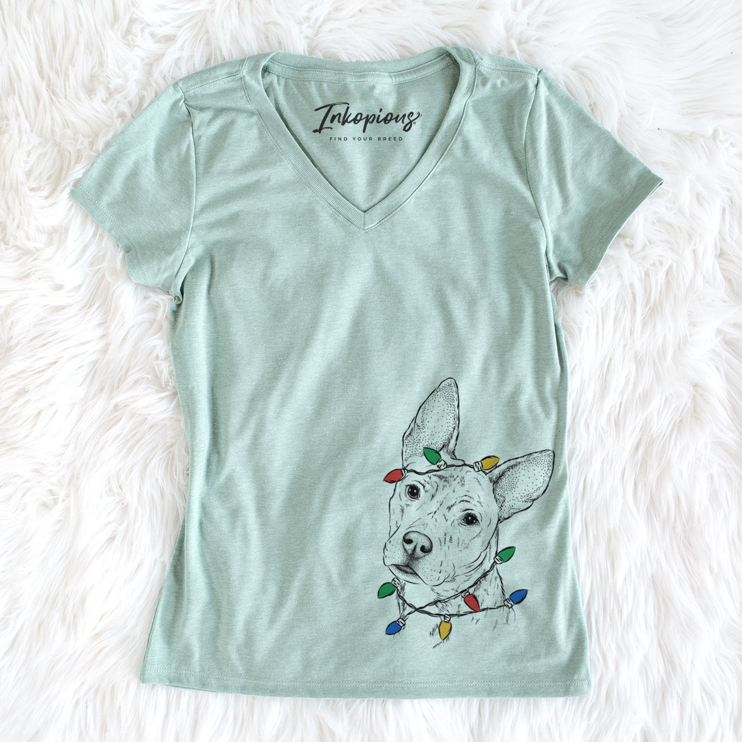 Christmas Lights Diesel the Mixed Breed - Women's Perfect V-neck Shirt