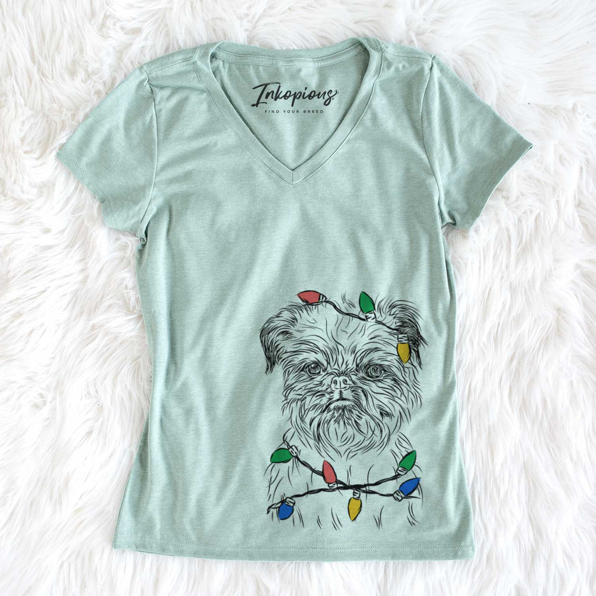 Christmas Lights Digby the Brussels Griffon - Women's V-neck Shirt