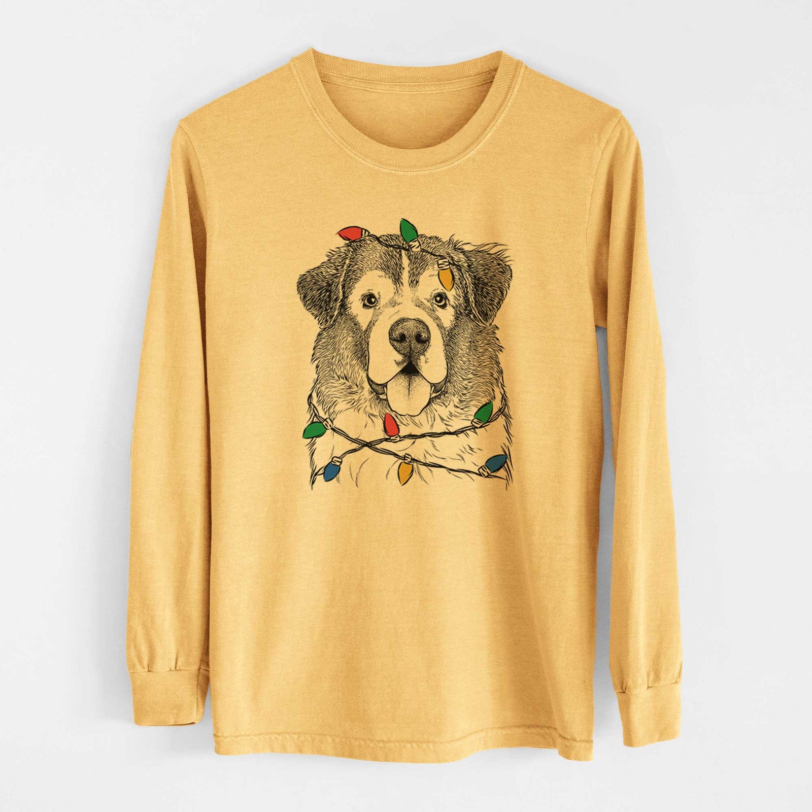 Christmas Lights Dilly the Saint Bernard - Heavyweight 100% Cotton Long Sleeve