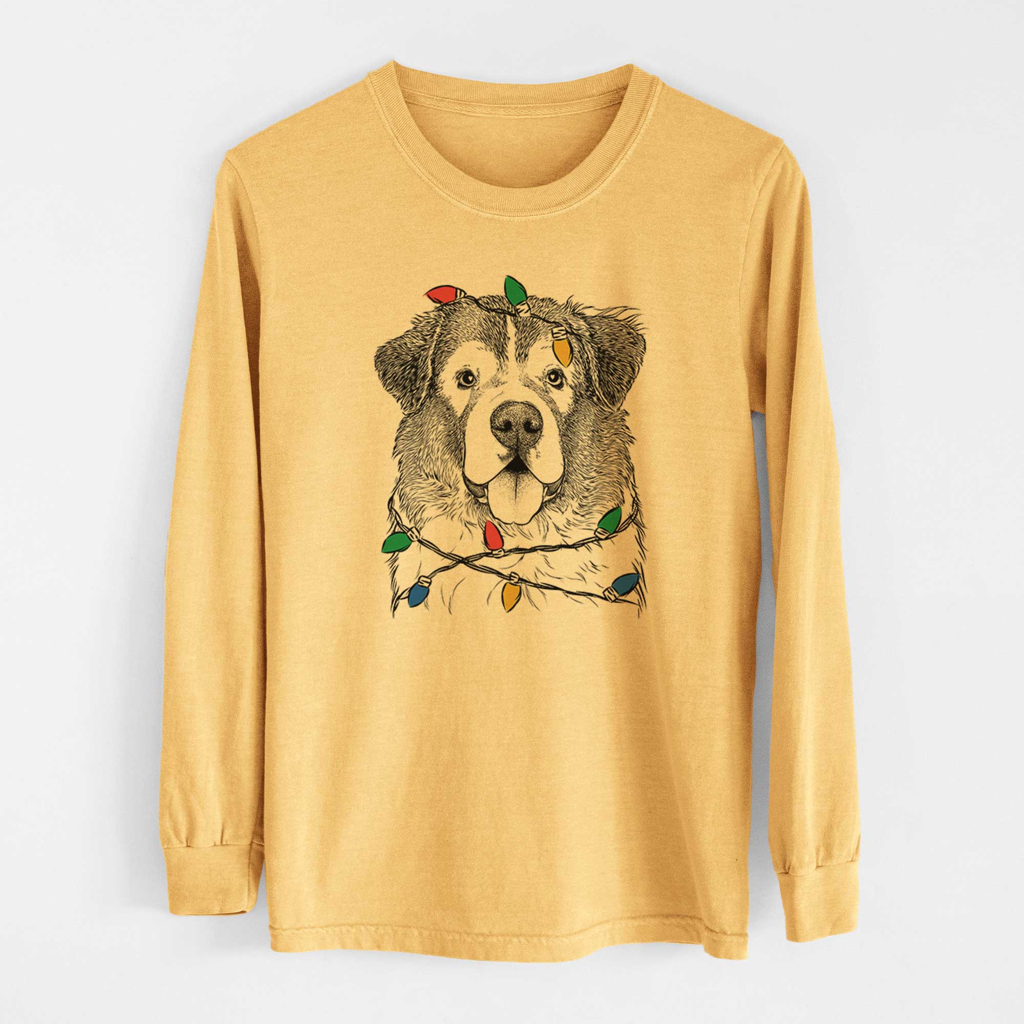 Christmas Lights Dilly the Saint Bernard - Heavyweight 100% Cotton Long Sleeve