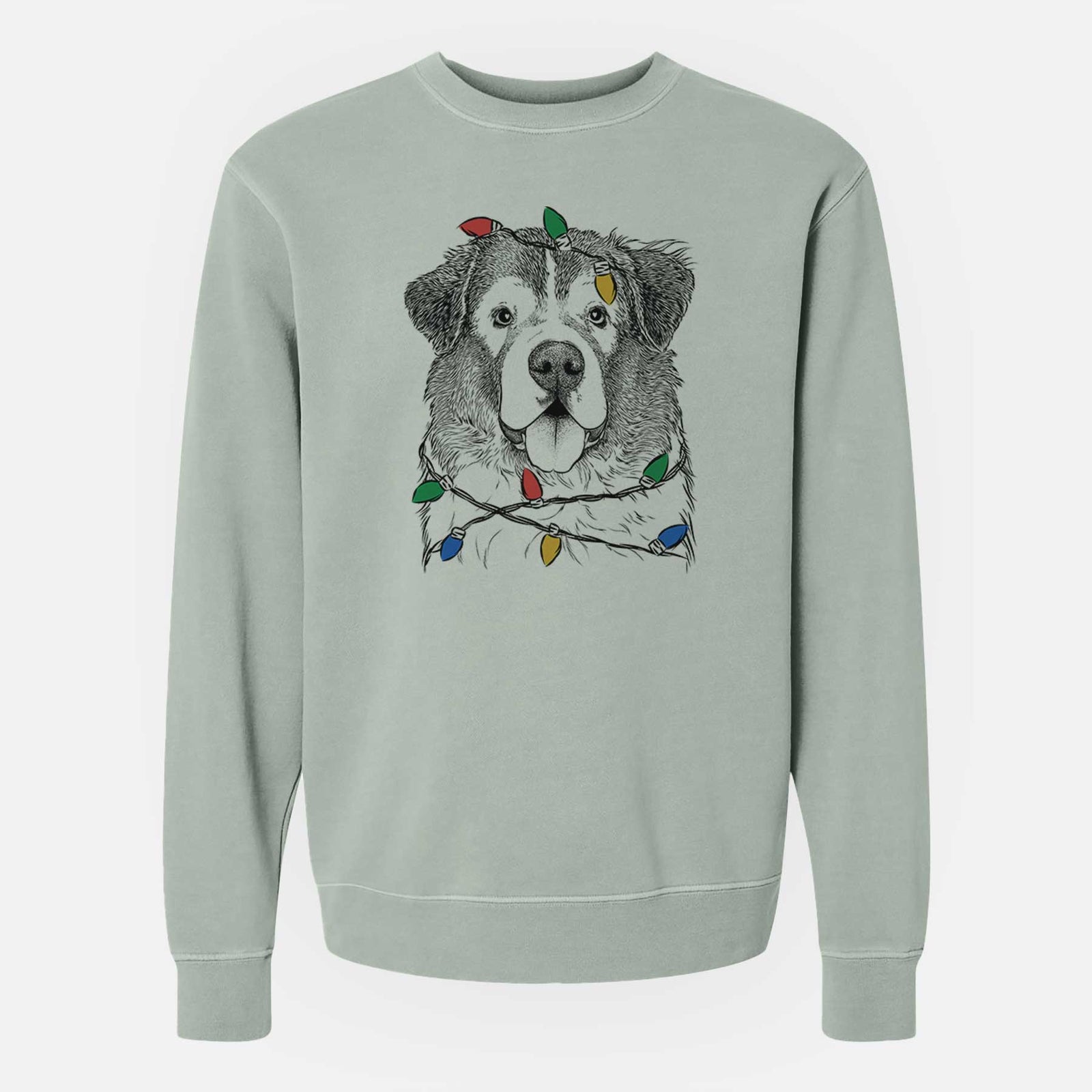 Christmas Lights Dilly the Saint Bernard - Unisex Pigment Dyed Crew Sweatshirt