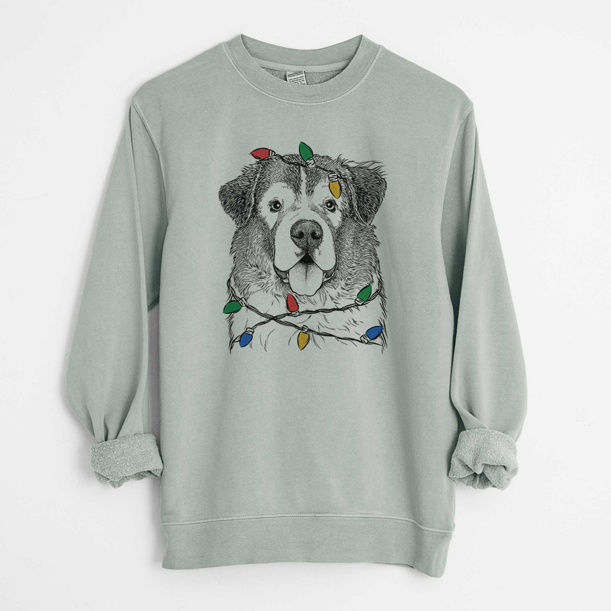 Christmas Lights Dilly the Saint Bernard - Unisex Pigment Dyed Crew Sweatshirt