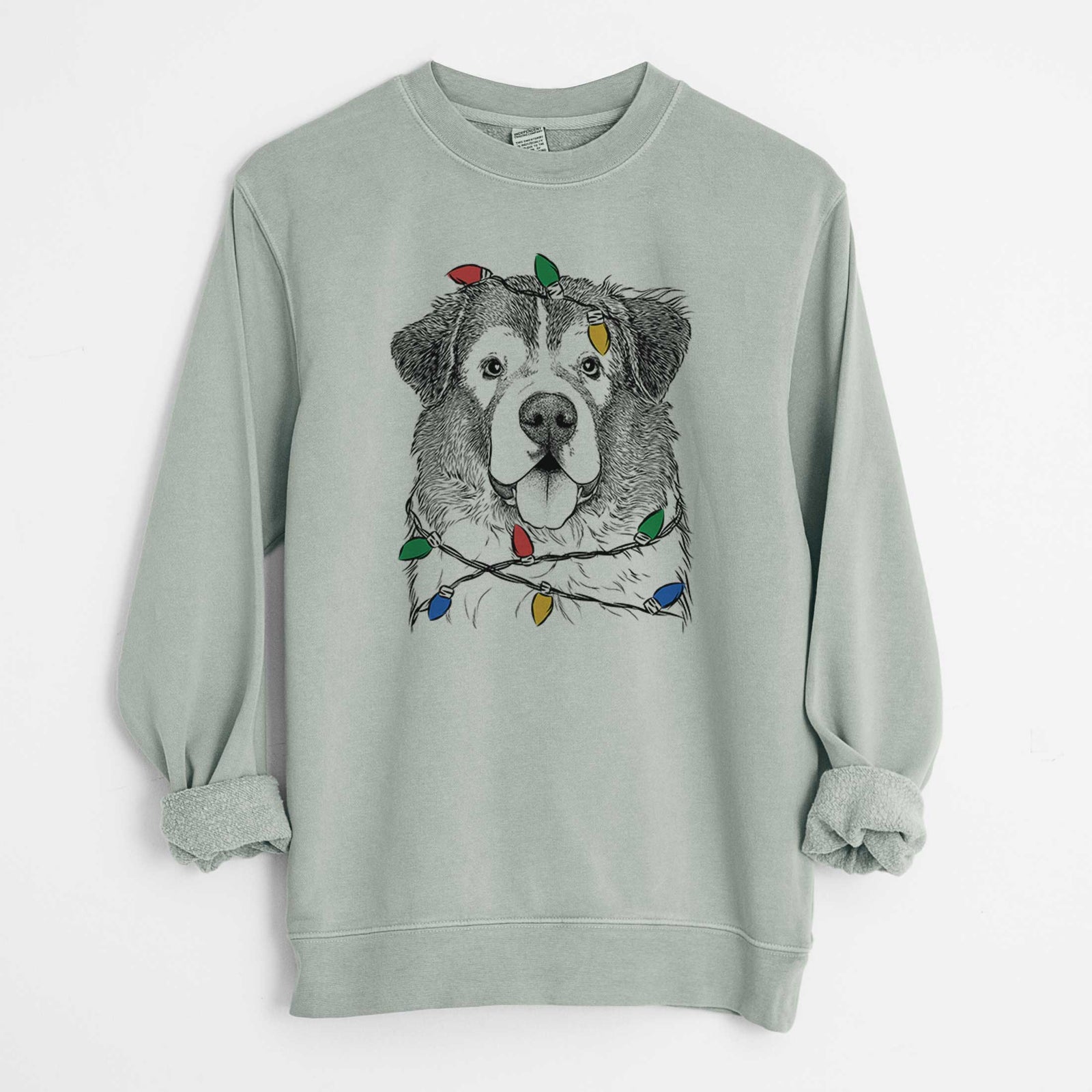 Christmas Lights Dilly the Saint Bernard - Unisex Pigment Dyed Crew Sweatshirt