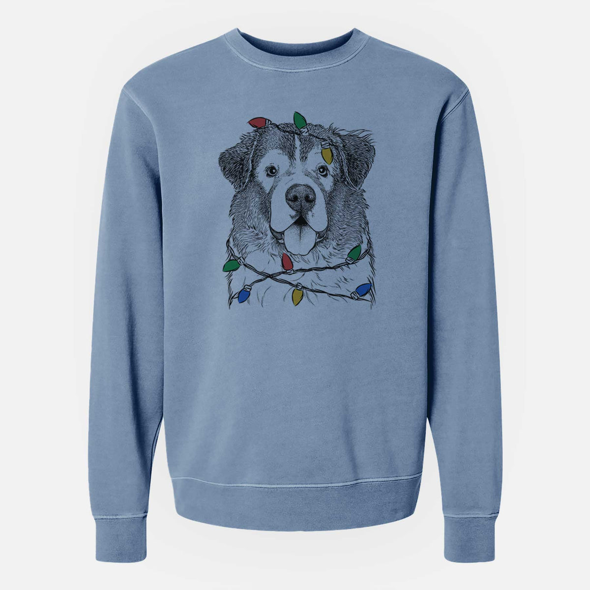 Christmas Lights Dilly the Saint Bernard - Unisex Pigment Dyed Crew Sweatshirt