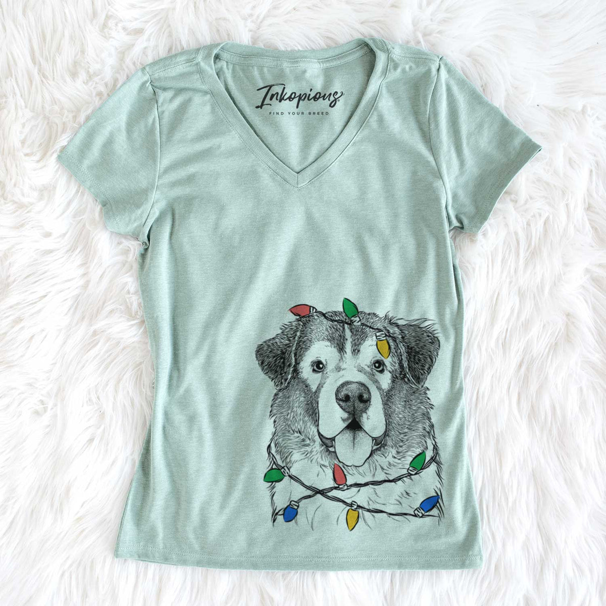 Christmas Lights Dilly the Saint Bernard - Women&#39;s V-neck Shirt