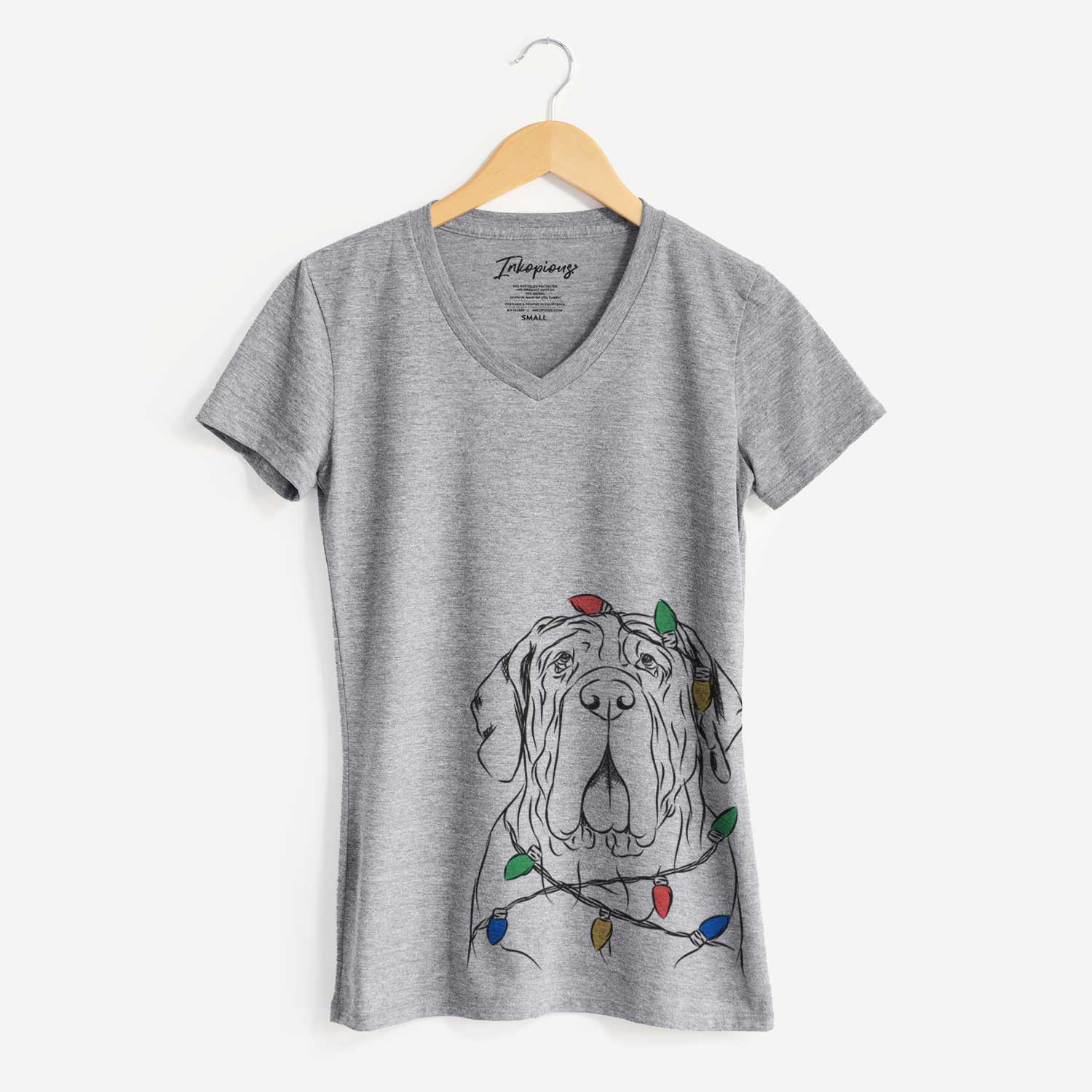 Christmas Lights Dinah the Neapolitan Mastiff - Women's V-neck Shirt