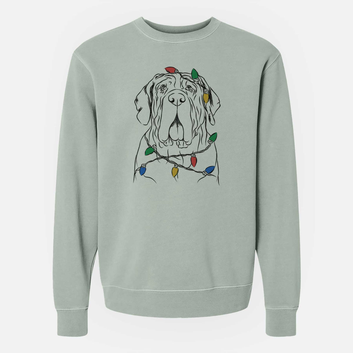 Christmas Lights Dinah the Neapolitan Mastiff - Unisex Pigment Dyed Crew Sweatshirt