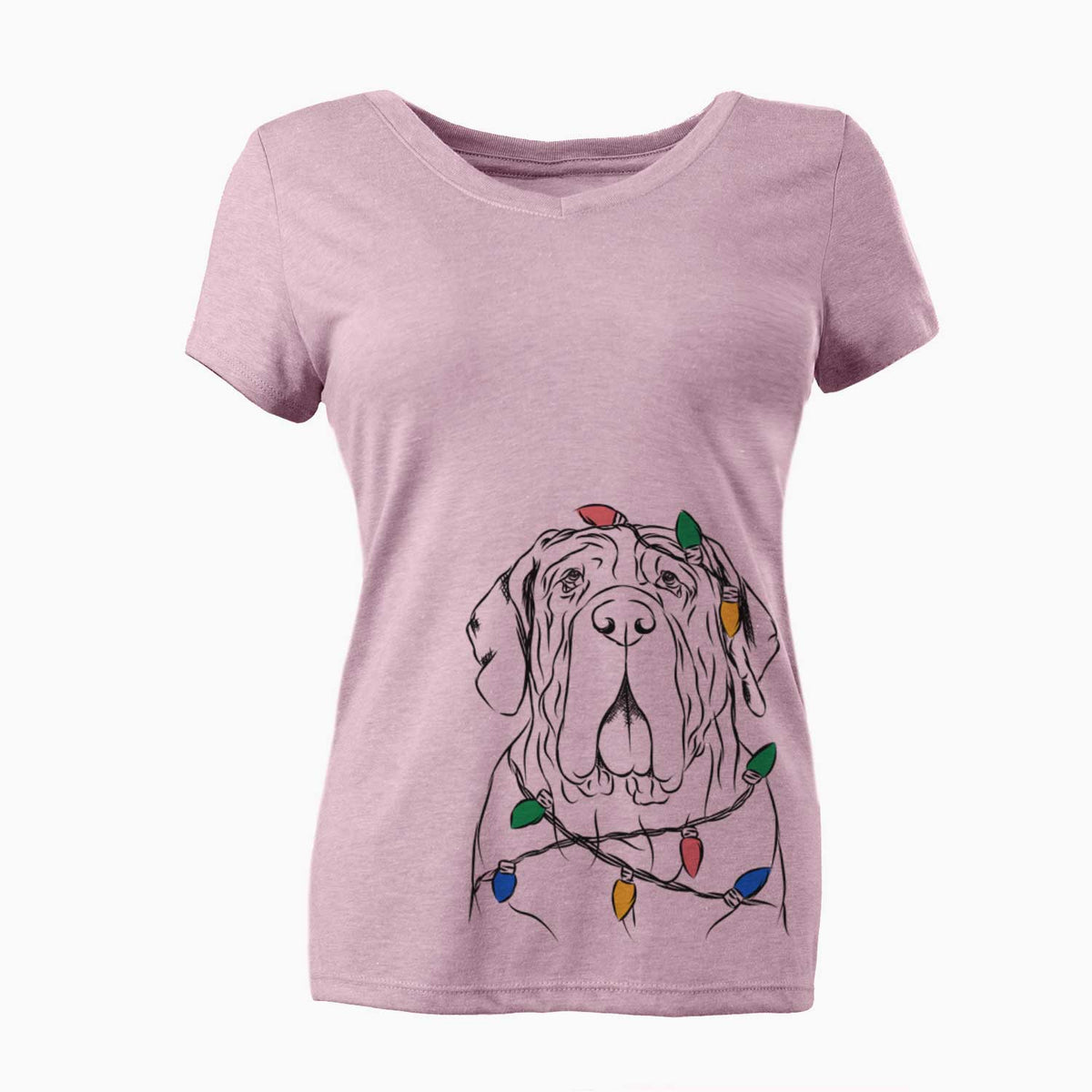 Christmas Lights Dinah the Neapolitan Mastiff - Women's V-neck Shirt