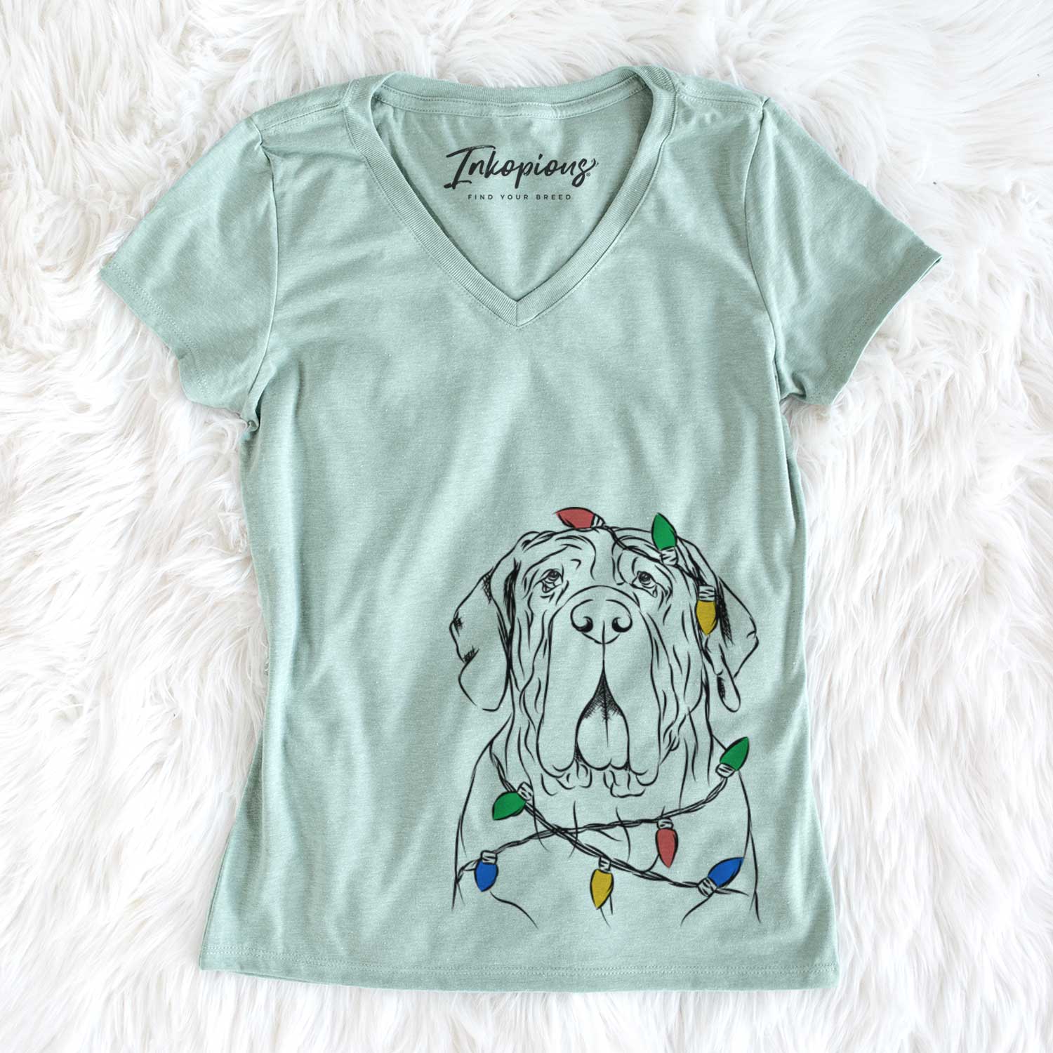 Christmas Lights Dinah the Neapolitan Mastiff - Women's V-neck Shirt