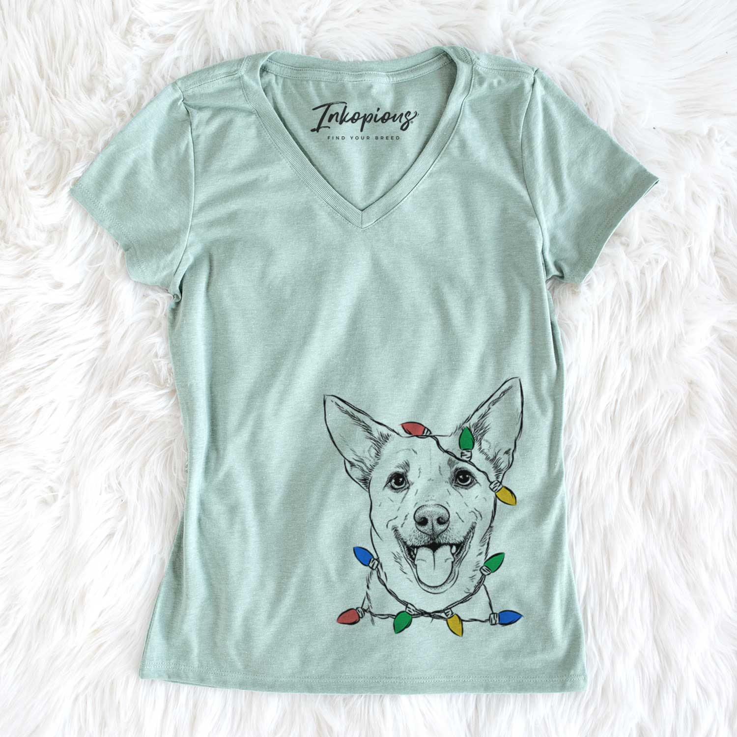 Christmas Lights Dinghy the Mixed Breed - Women's V-neck Shirt