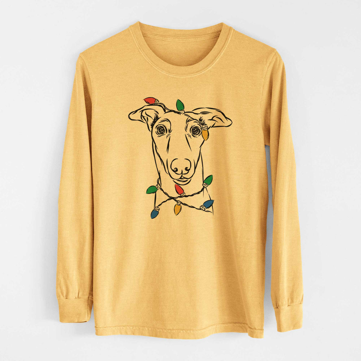 Christmas Lights Diva the Greyhound - Heavyweight 100% Cotton Long Sleeve