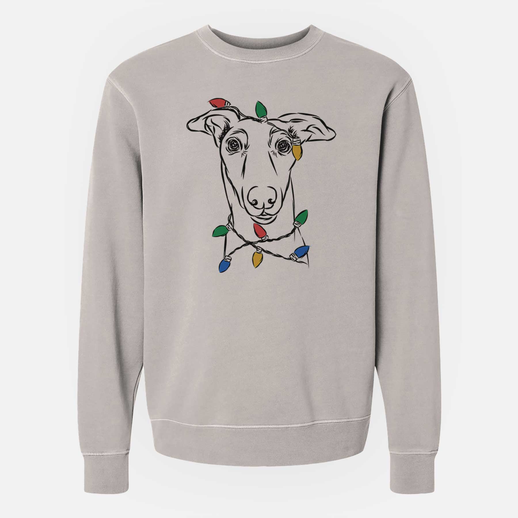 Christmas Lights Diva the Greyhound - Unisex Pigment Dyed Crew Sweatshirt