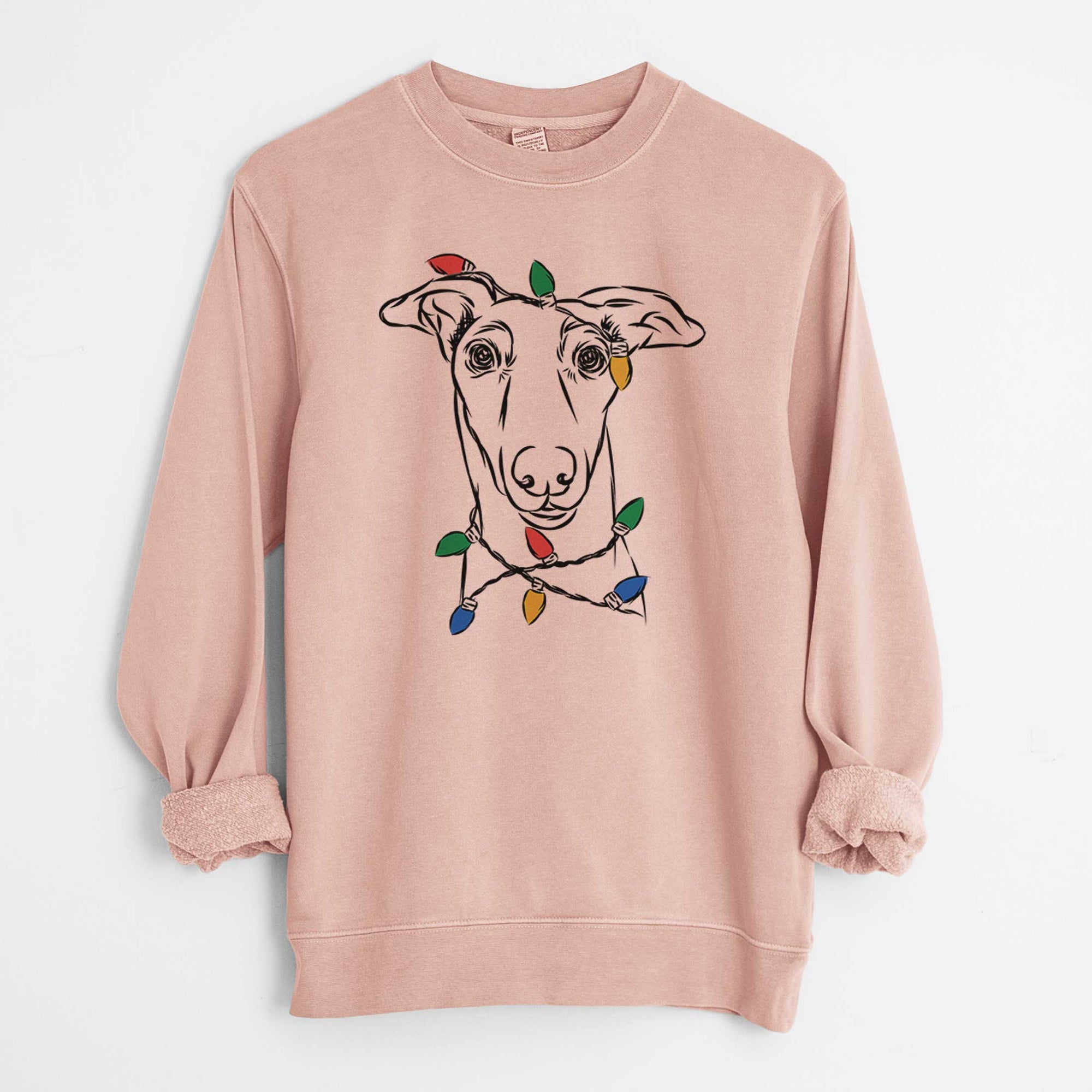 Christmas Lights Diva the Greyhound - Unisex Pigment Dyed Crew Sweatshirt