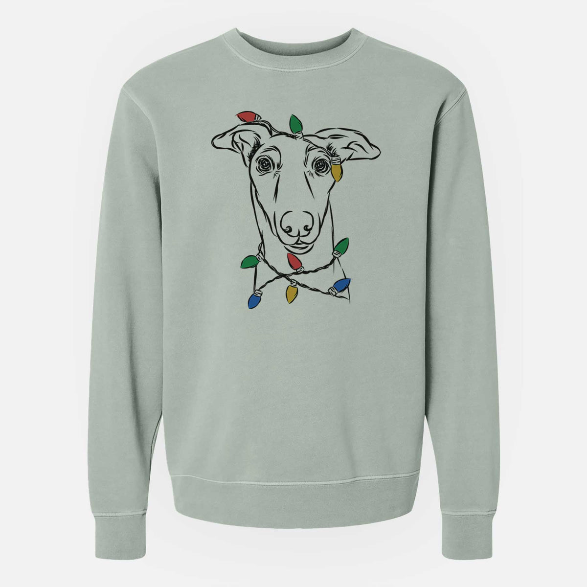 Christmas Lights Diva the Greyhound - Unisex Pigment Dyed Crew Sweatshirt