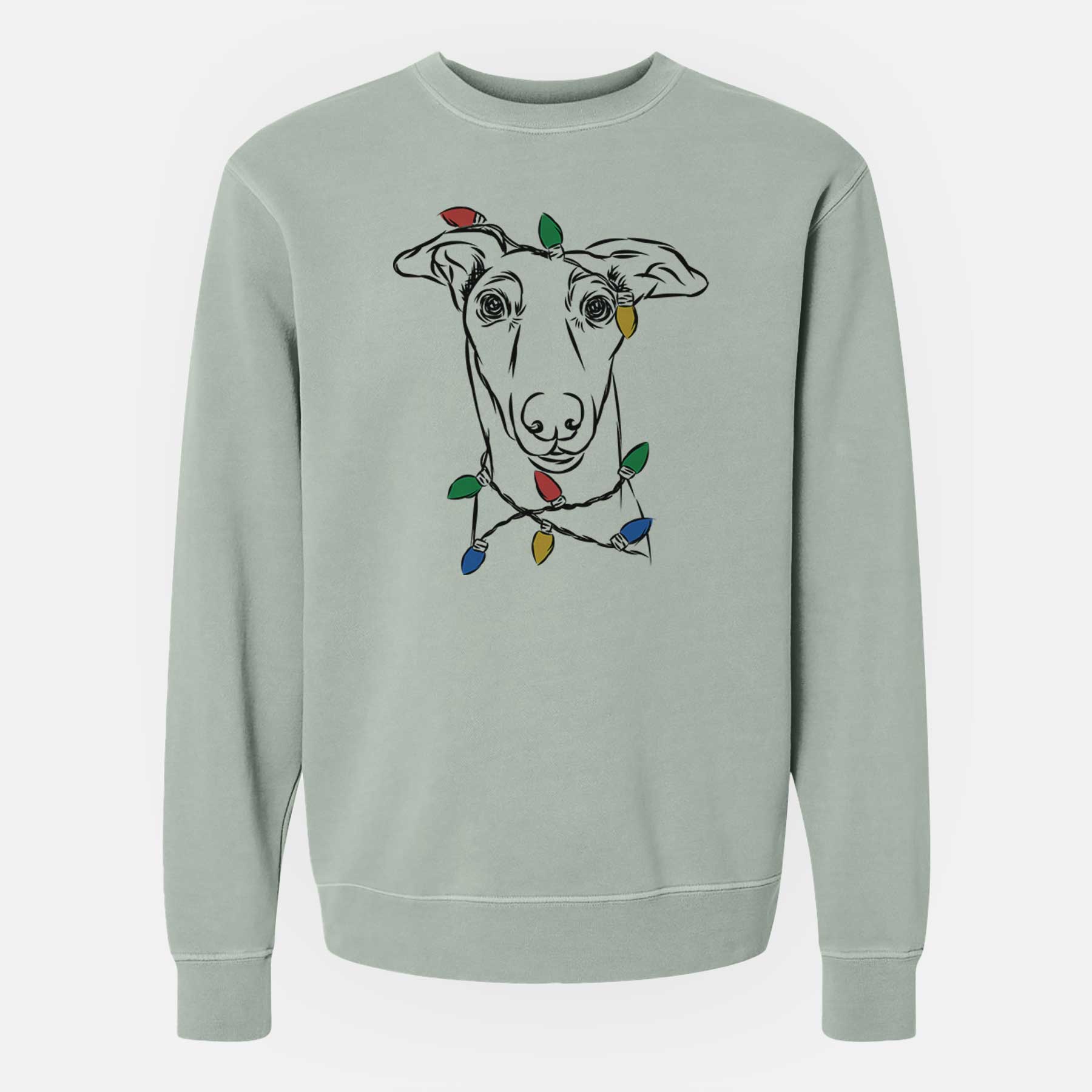 Christmas Lights Diva the Greyhound - Unisex Pigment Dyed Crew Sweatshirt