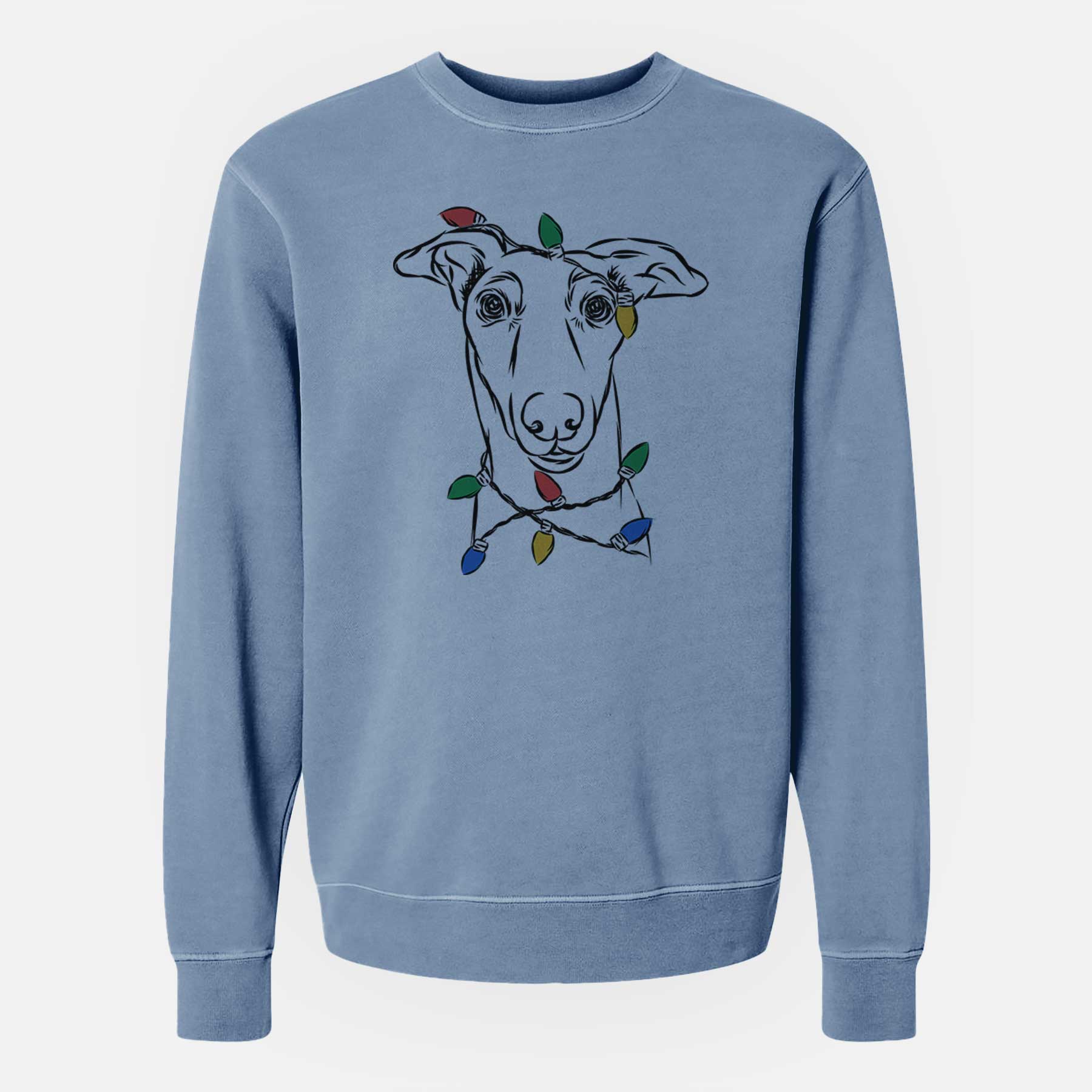 Christmas Lights Diva the Greyhound - Unisex Pigment Dyed Crew Sweatshirt