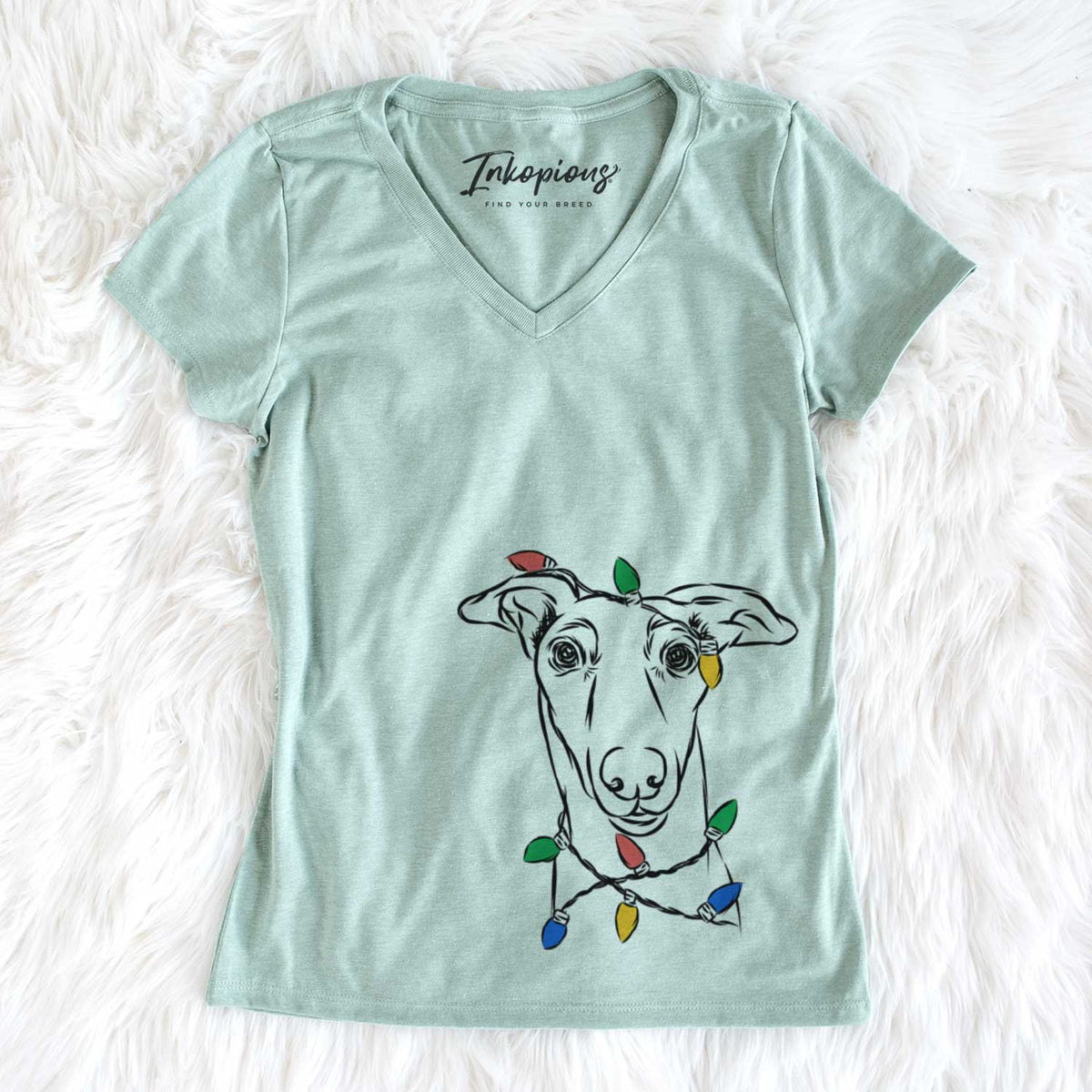 Christmas Lights Diva the Greyhound - Women&#39;s V-neck Shirt