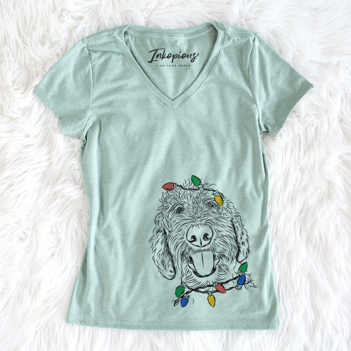 Christmas Lights Dixie the Doodle - Women's V-neck Shirt