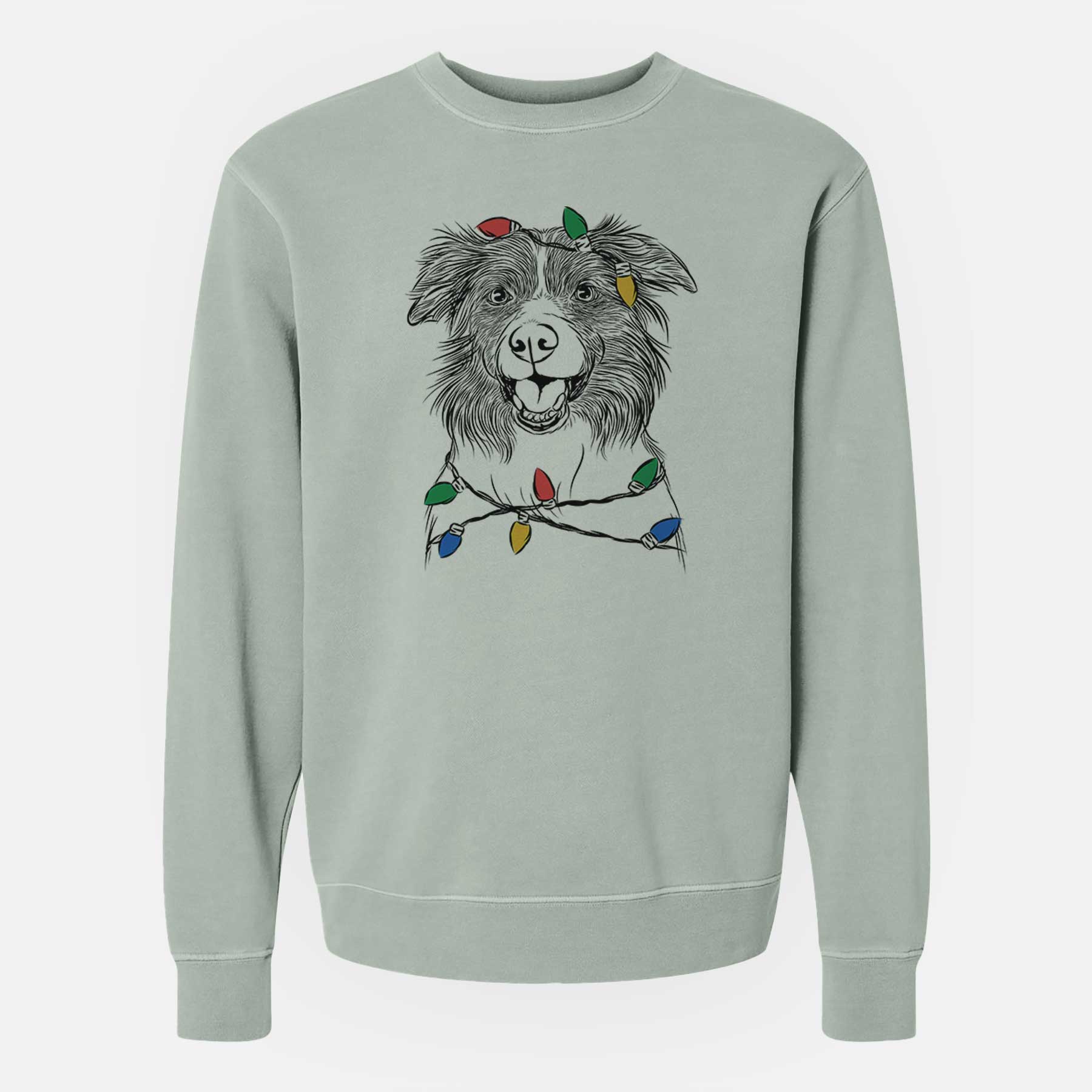 Christmas Lights Dizzy the Border Collie - Unisex Pigment Dyed Crew Sweatshirt