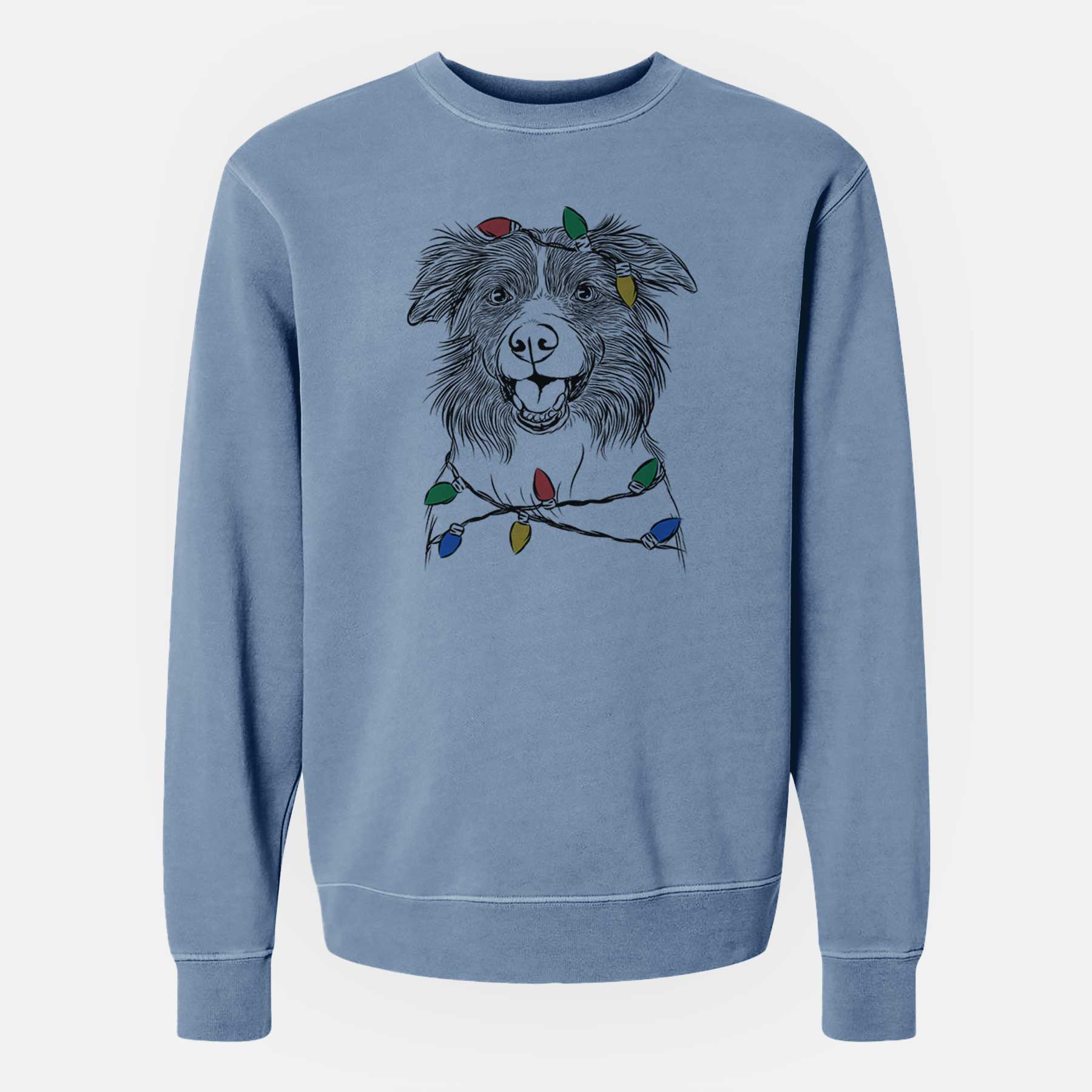 Christmas Lights Dizzy the Border Collie - Unisex Pigment Dyed Crew Sweatshirt